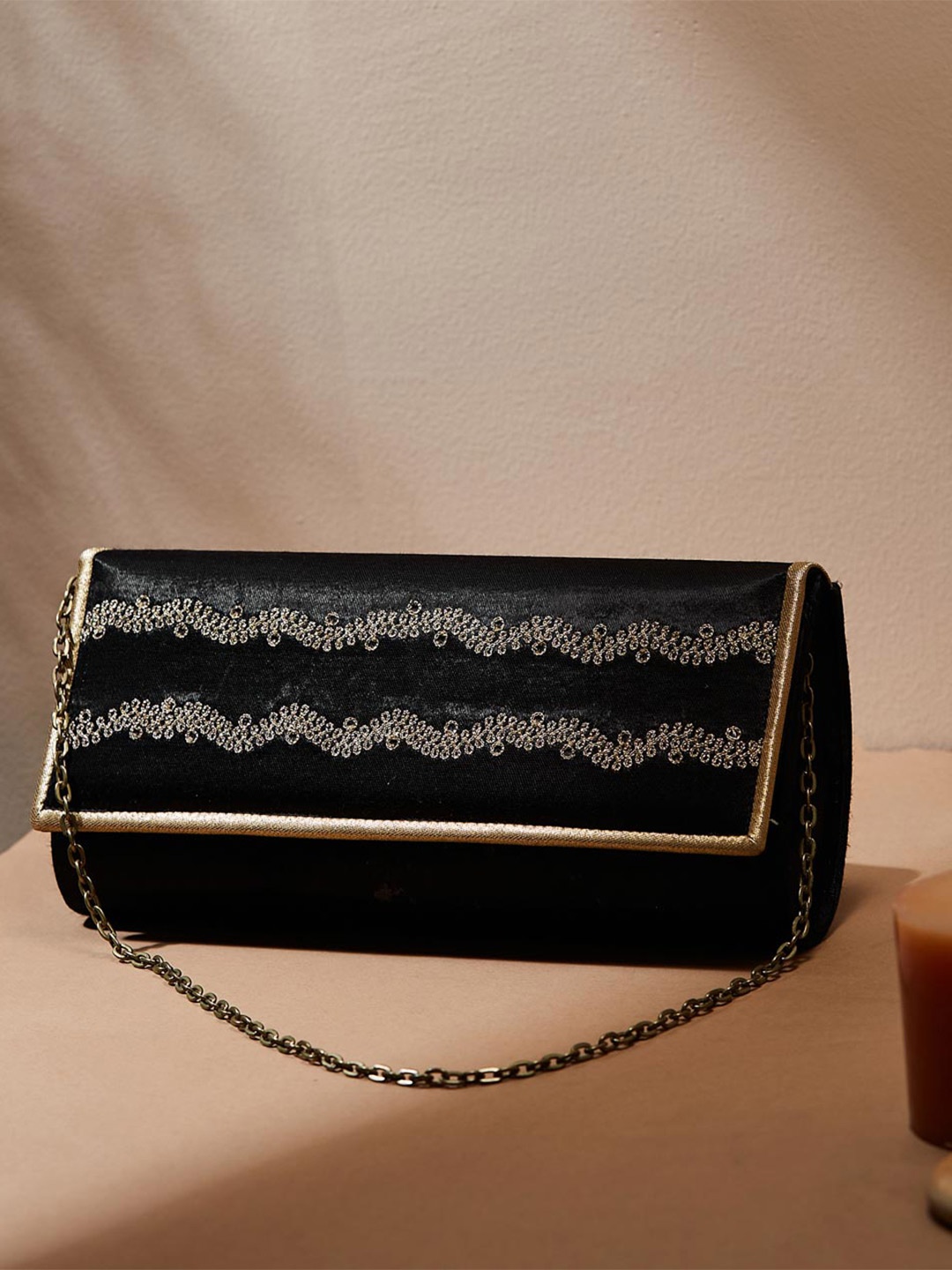 

Fabindia Embroidered Foldover Clutch, Black