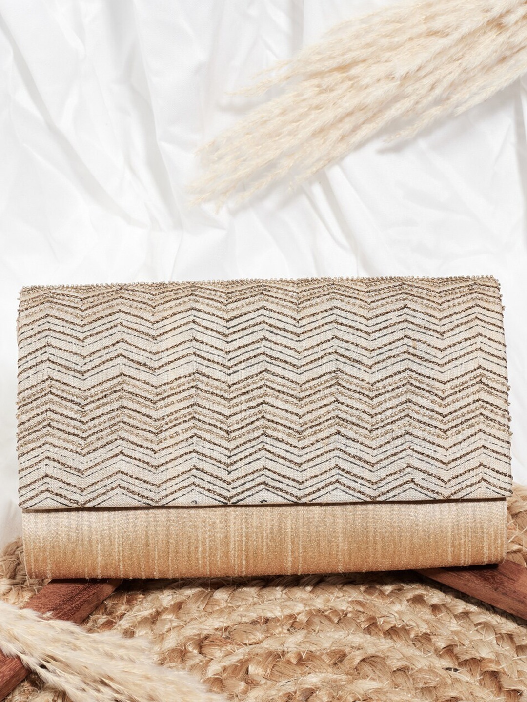 

Fabindia Embellished Foldover Clutch, Beige