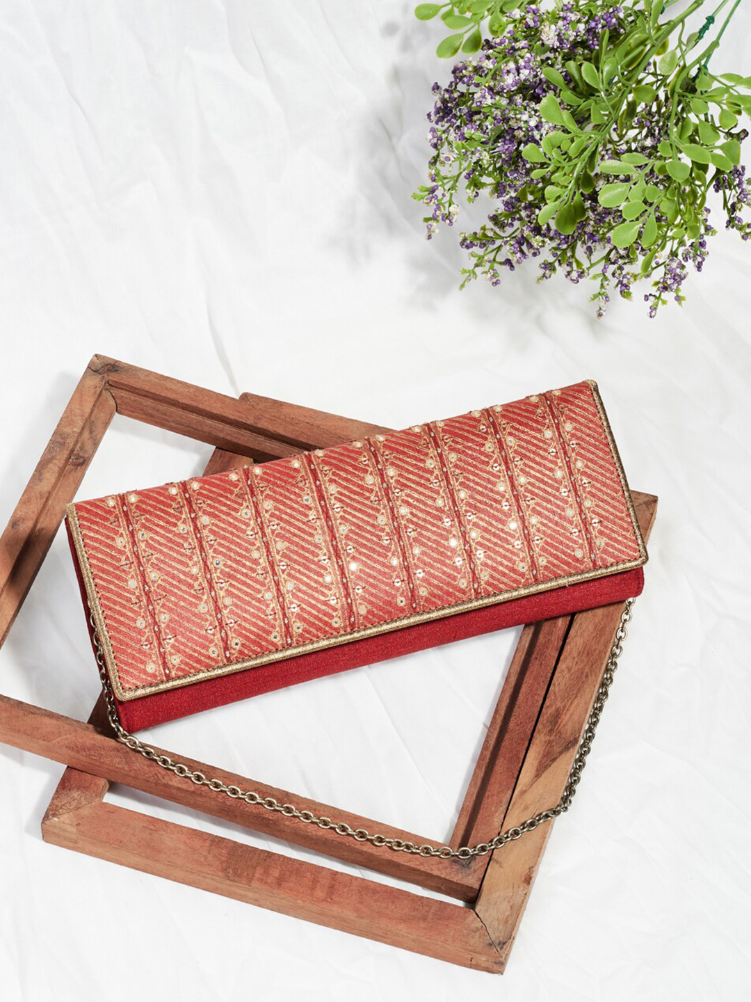 

Fabindia Embellished Foldover Clutch, Red