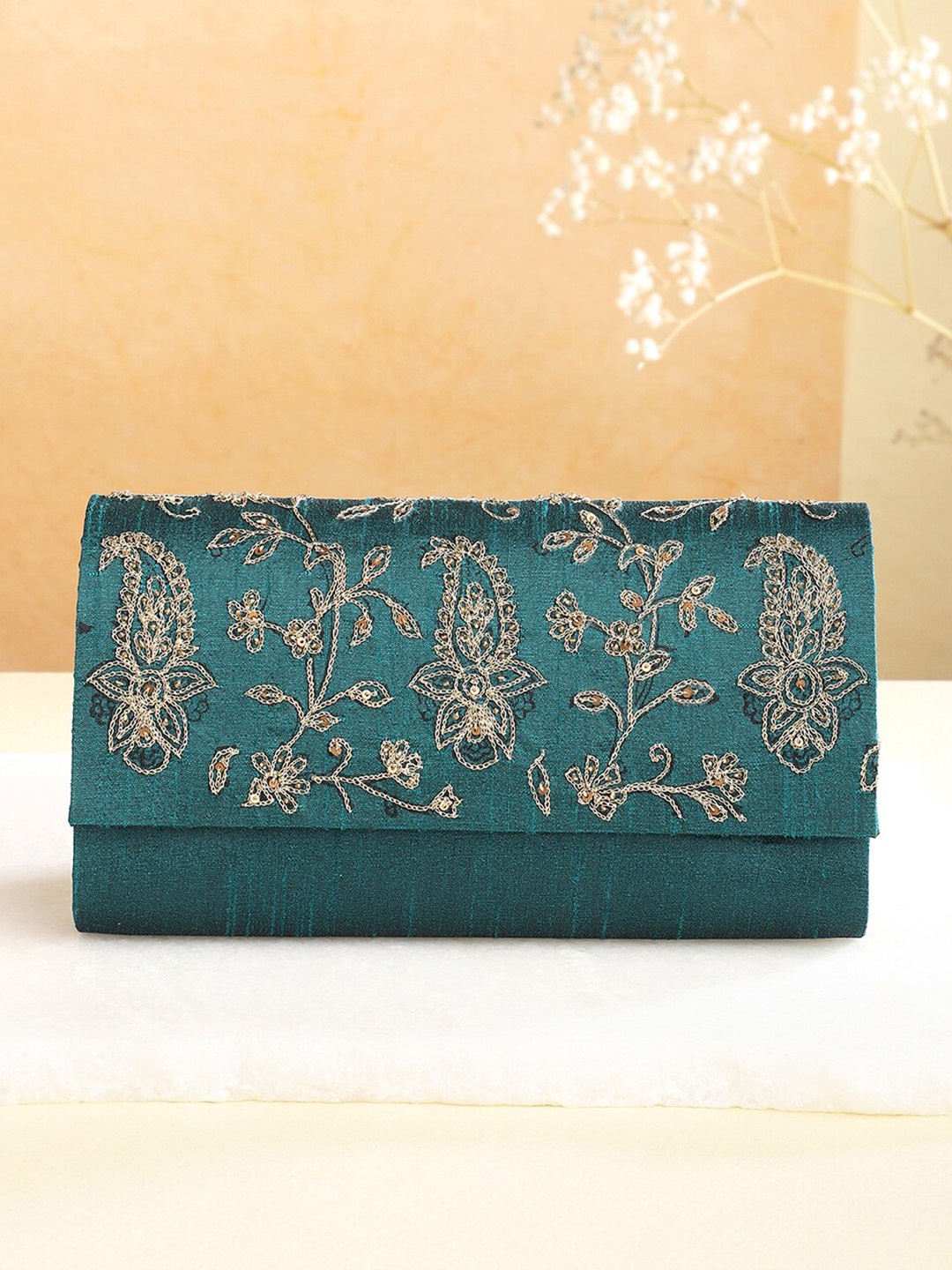 

Fabindia Embellished Foldover Clutch, Teal