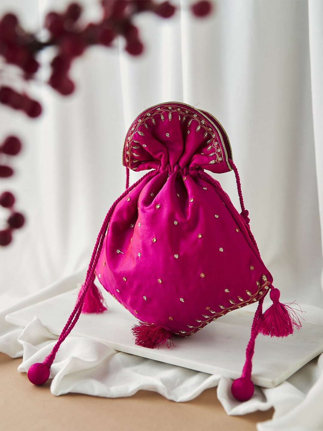 

Fabindia Magenta Embellished Potli Clutch