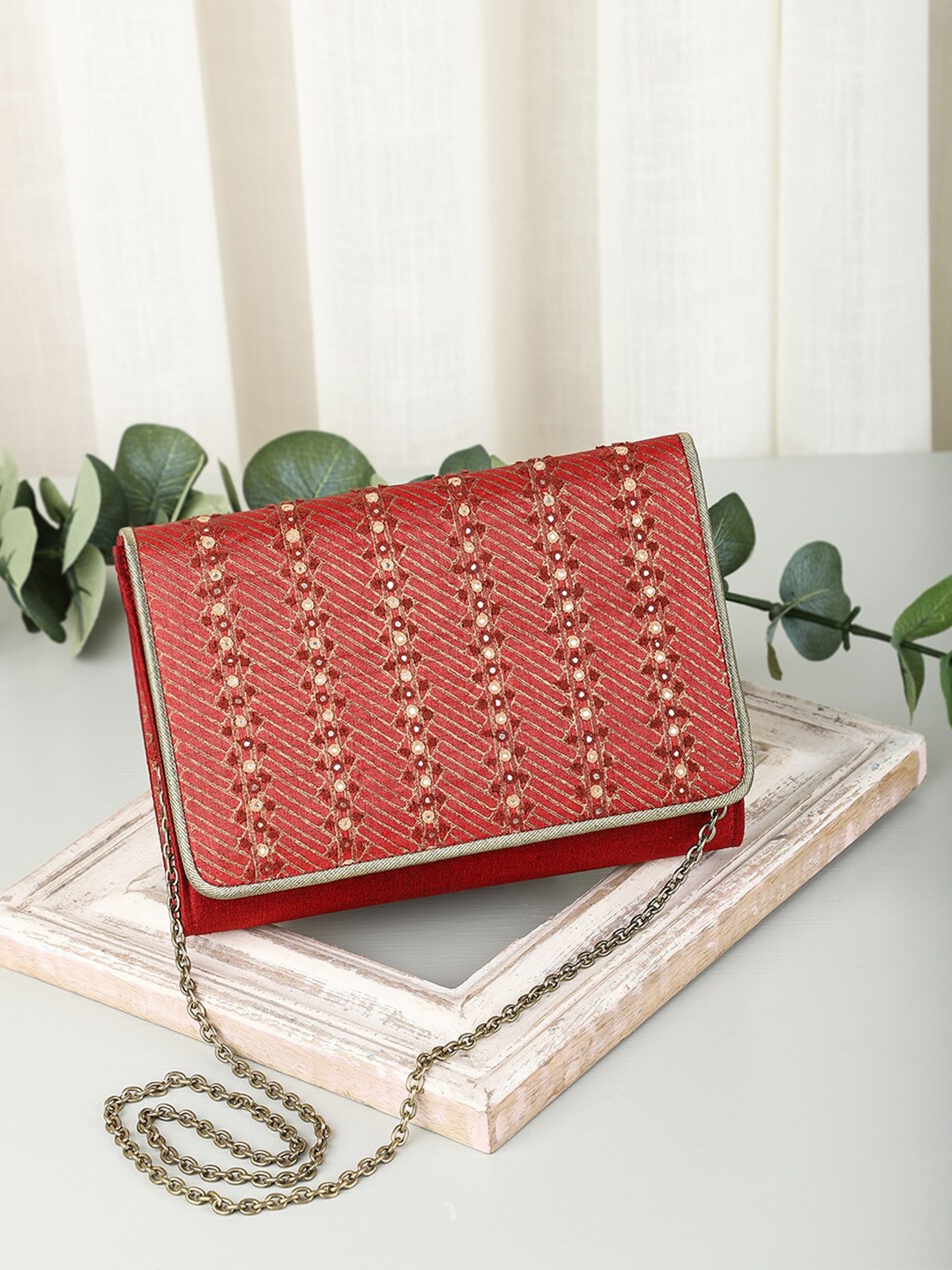 

Fabindia Embellished Foldover Clutch, Red