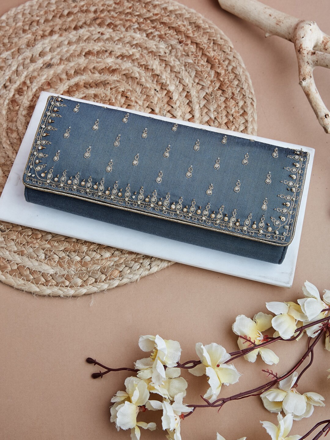 

Fabindia Embellished Foldover Clutch, Grey