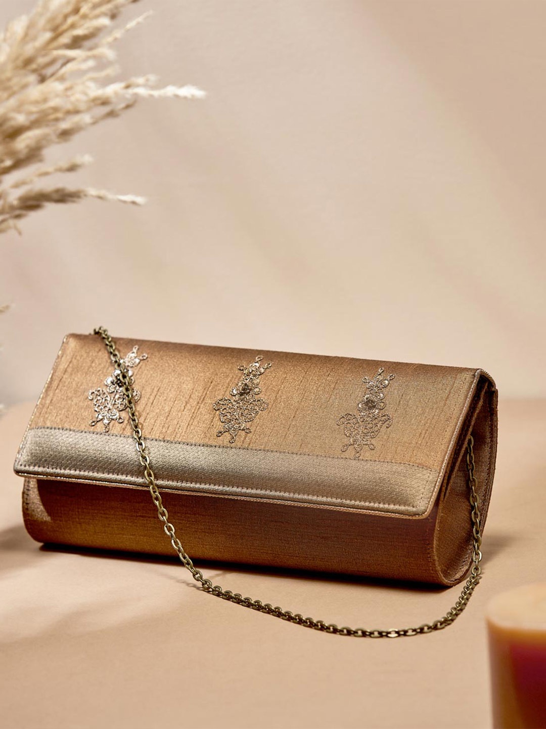

Fabindia Embellished Foldover Clutch, Copper