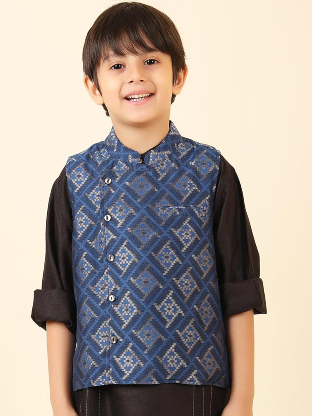 

Fabindia Boys Woven Design Nehru Jacket, Blue