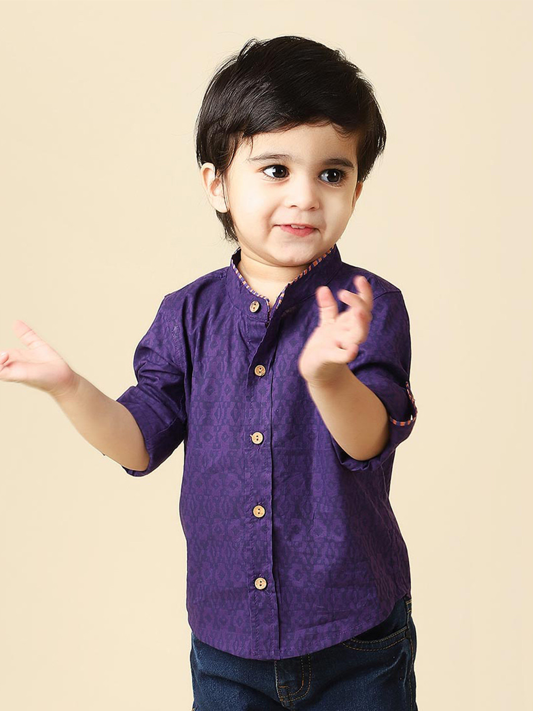 

Fabindia Boys Printed Casual Cotton Shirt, Purple