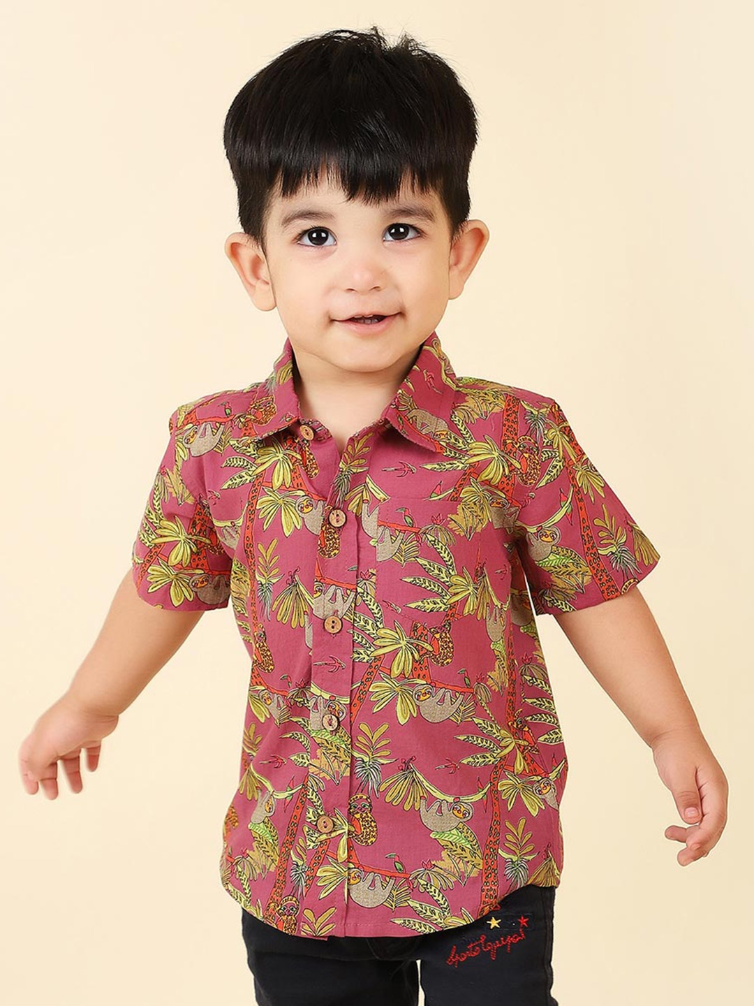 

Fabindia Boys Floral Printed Casual Shirt, Purple