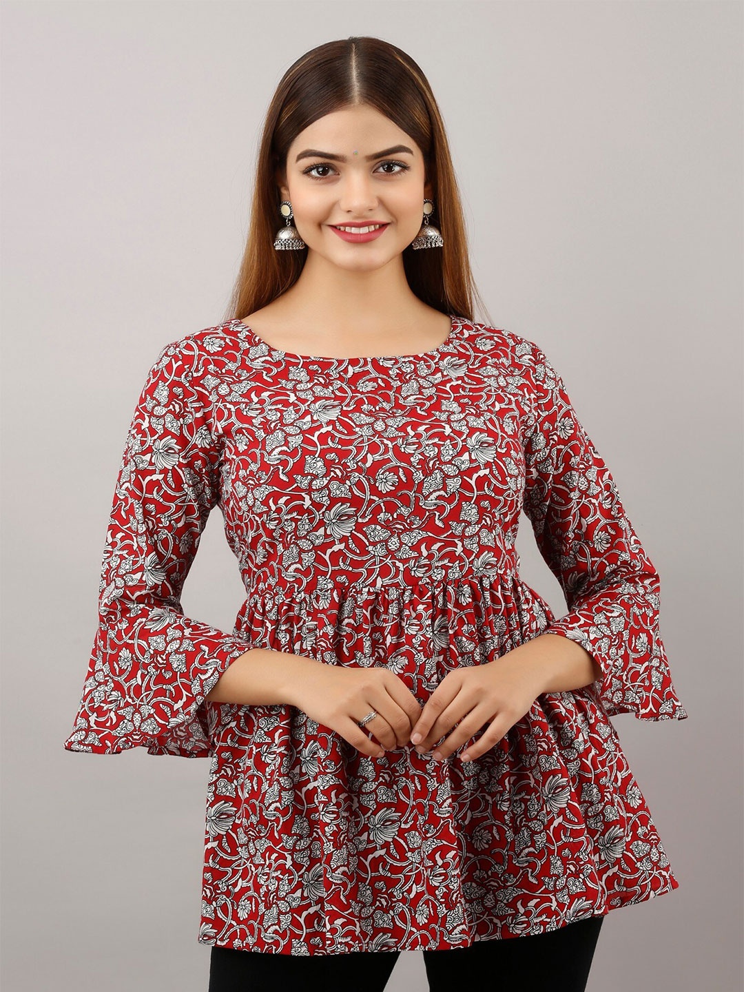 

Women Touch Floral Print Empire Top, Red