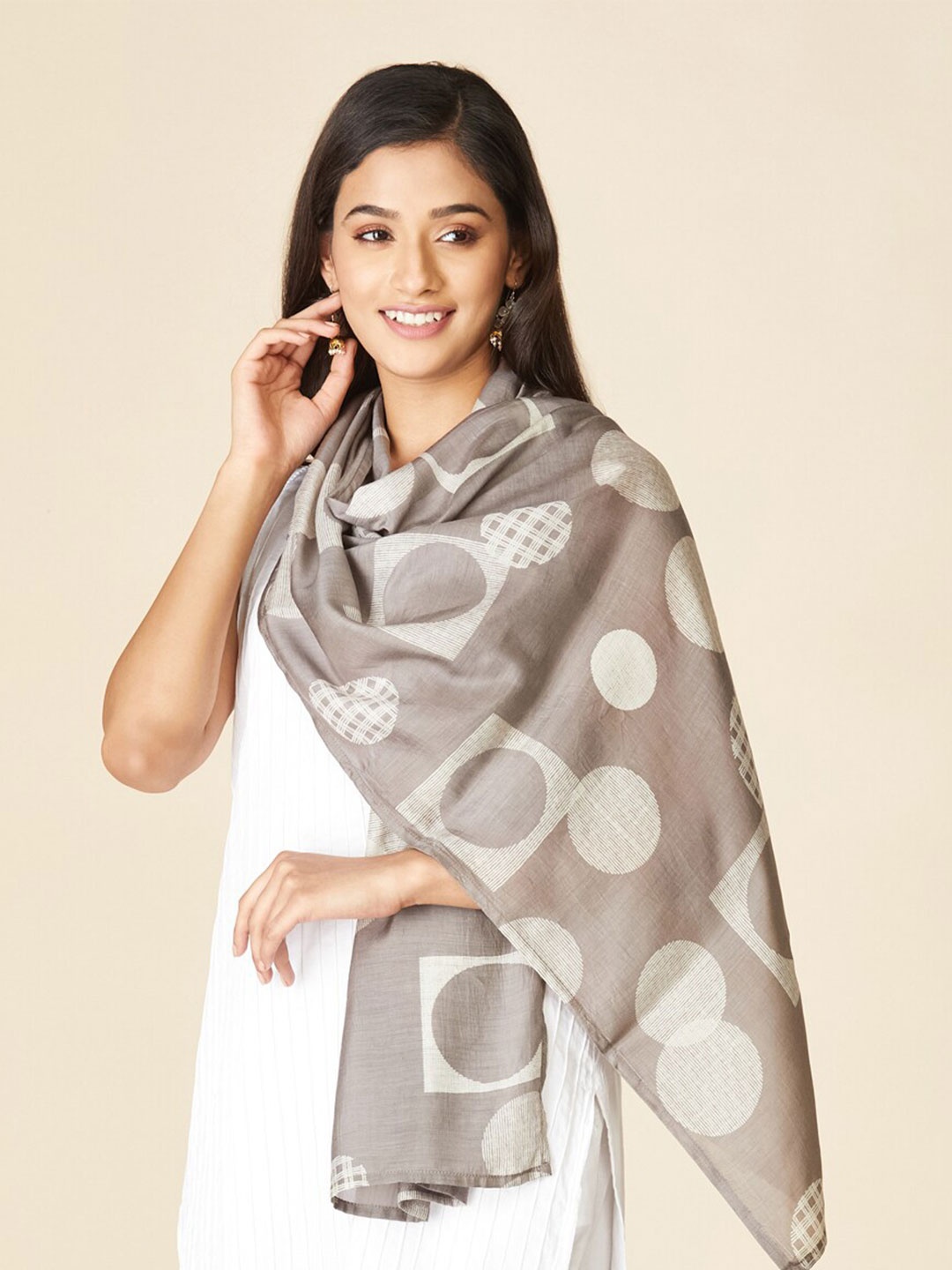 

Fabindia Women Geometric Printed Stole, Grey