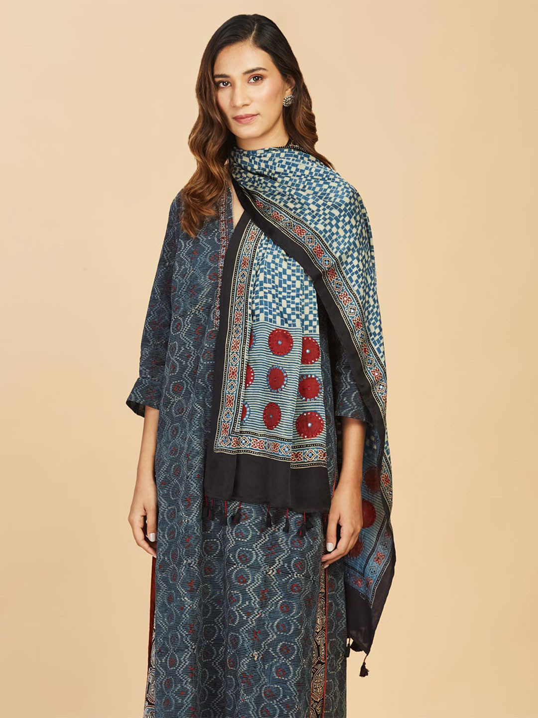 

Fabindia Women Geometric Printed Stole, Blue