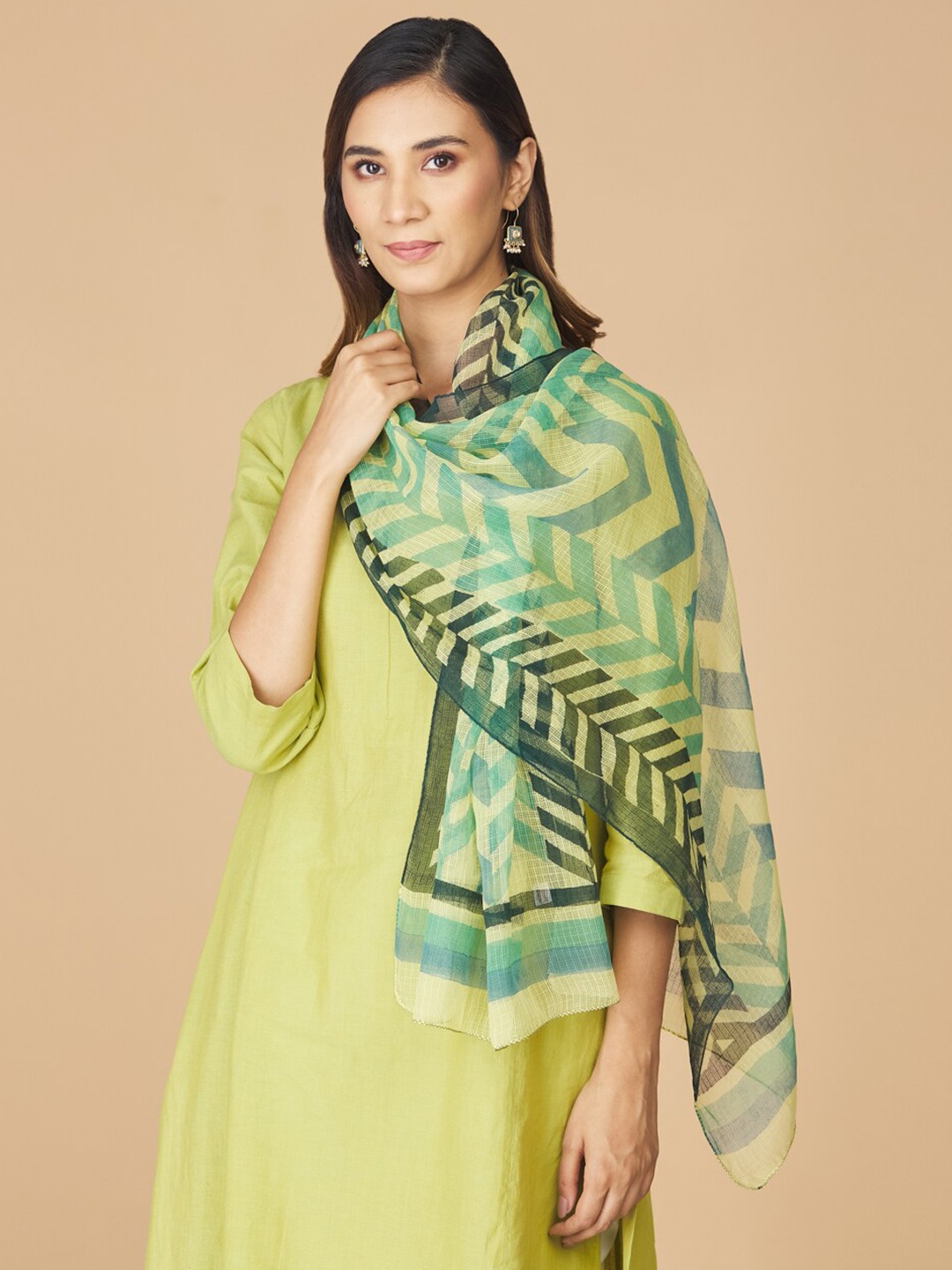 

Fabindia Women Printed Stole, Green