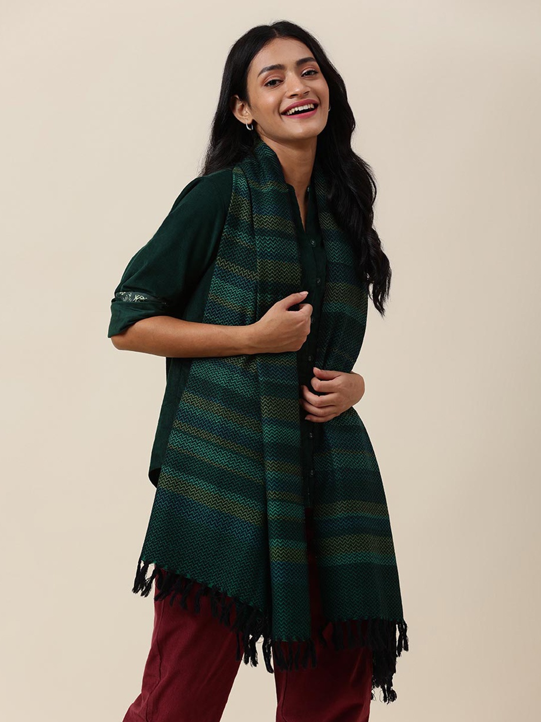 

Fabindia Women Printed Woven Design Stole, Green
