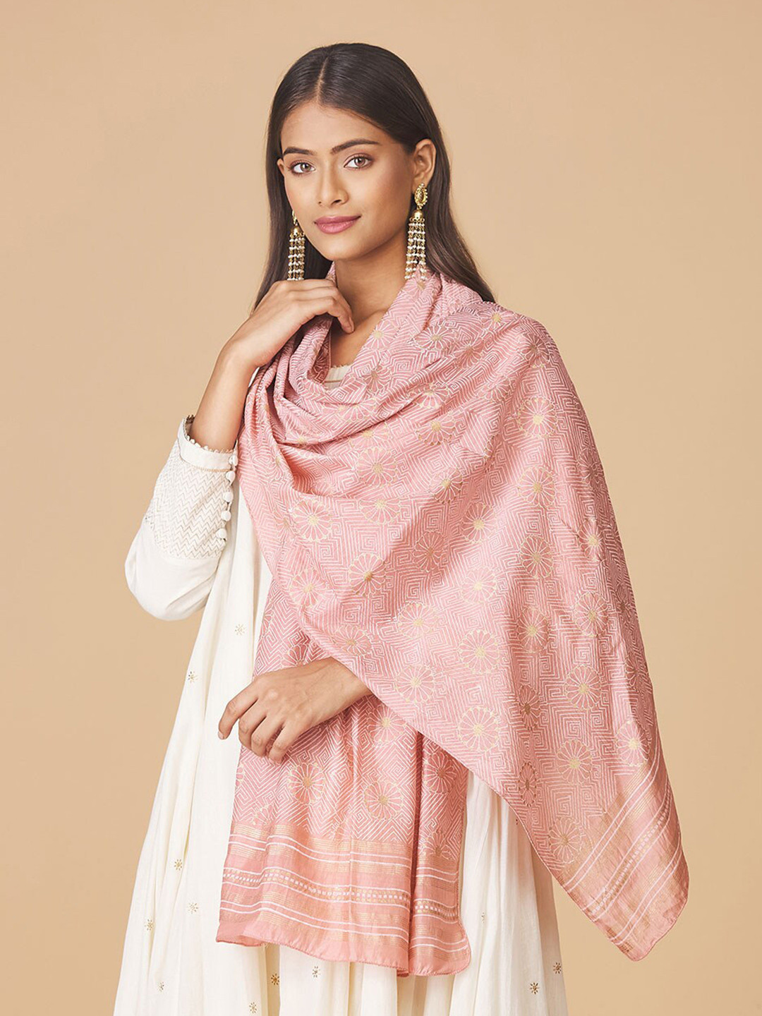 

Fabindia Women Geometric Printed Stole, Red