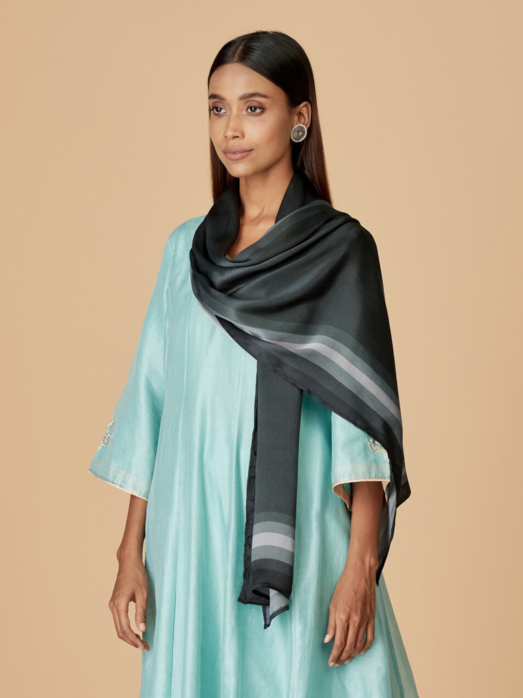 

Fabindia Women Solid Silk Stole, Black