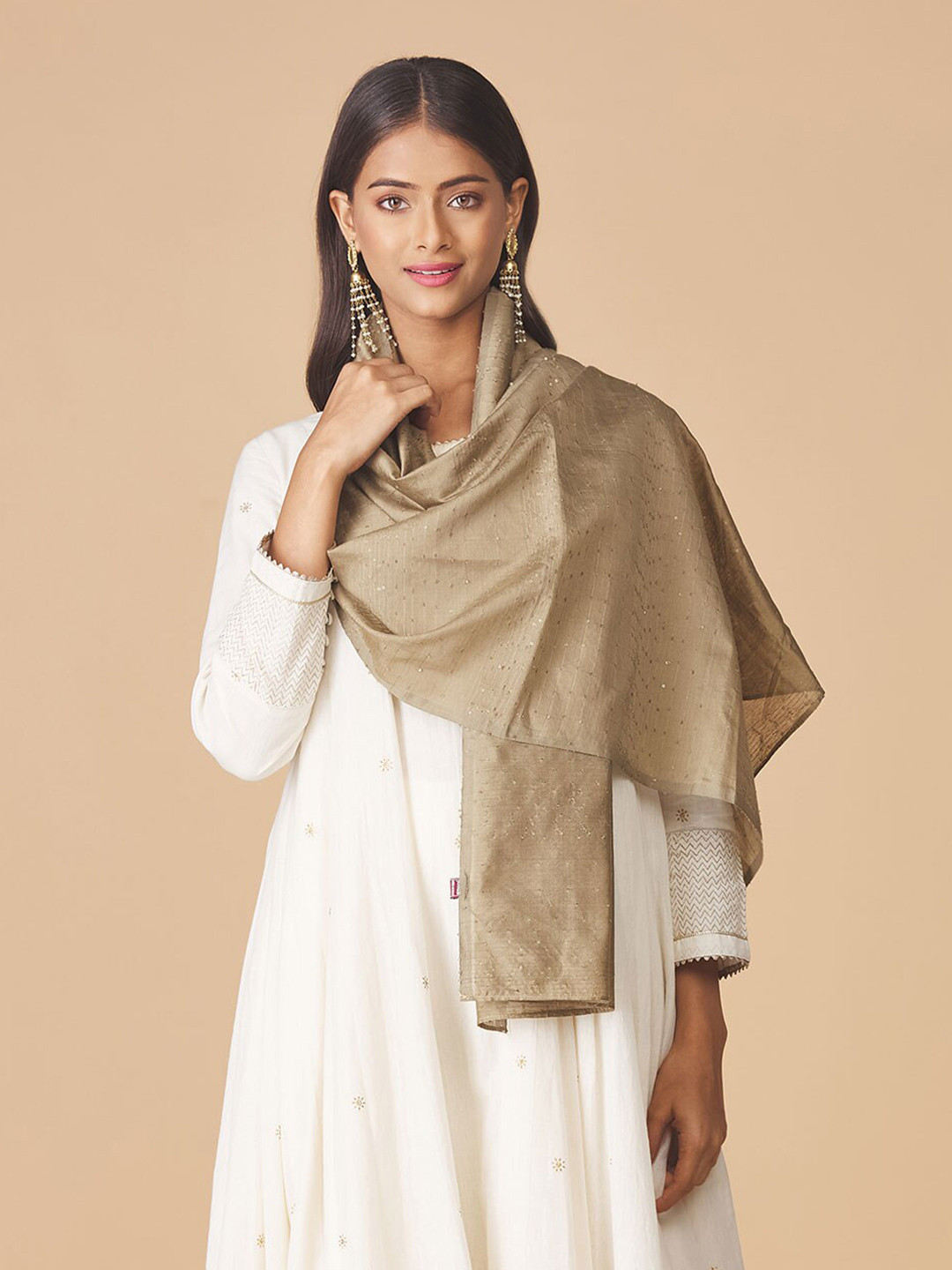 

Fabindia Women Embroidered Stole, Grey