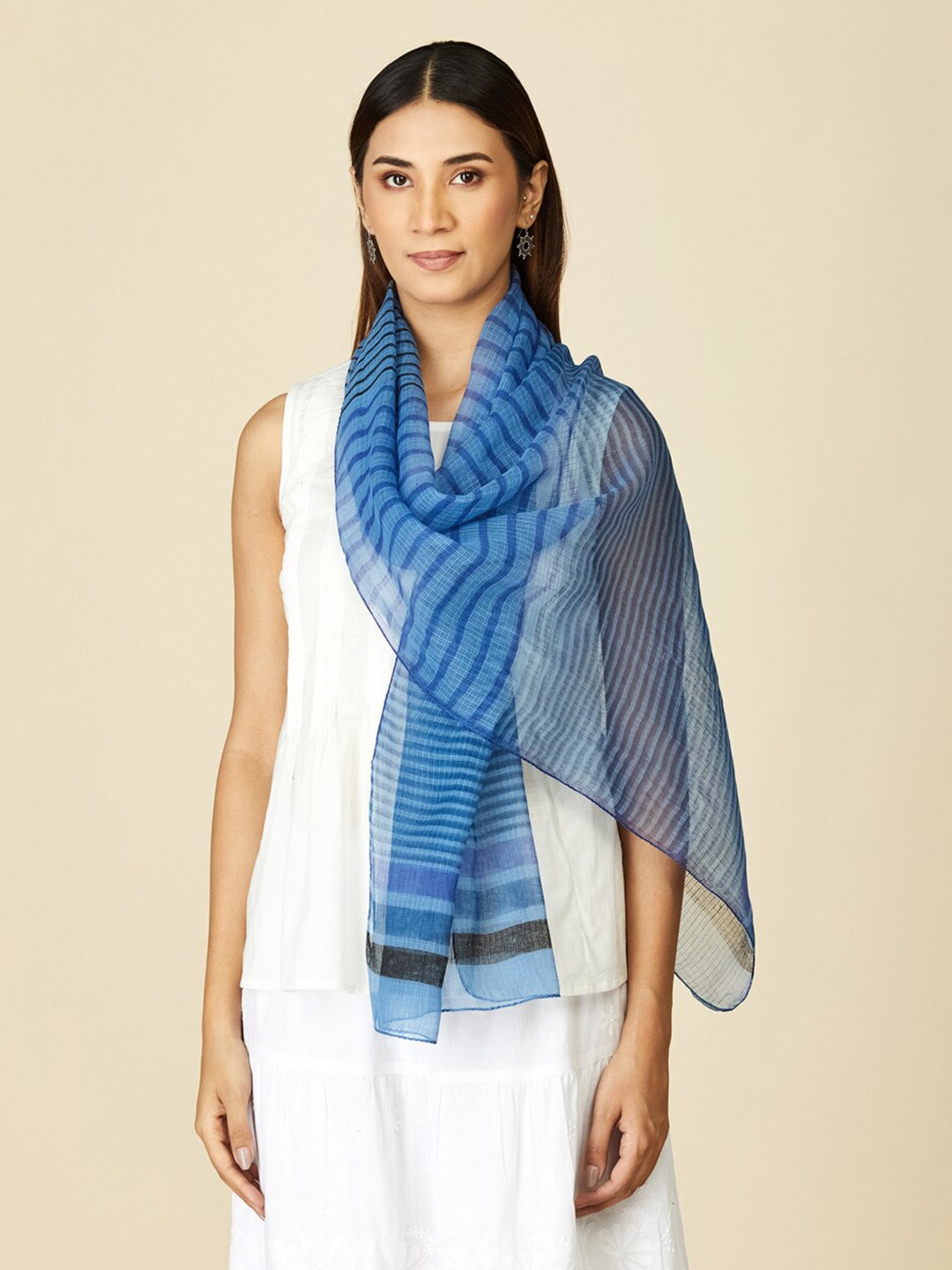 

Fabindia FabBasic Women Striped Stole, Blue