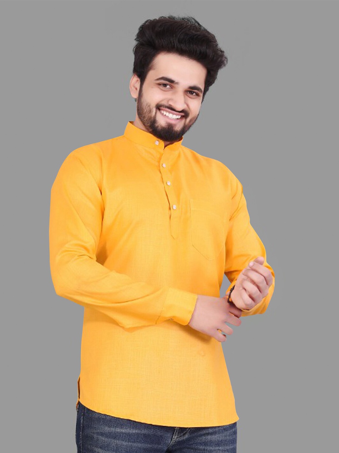 

Fashion FRICKS Men Classic Casual Cotton Shirt, Mustard