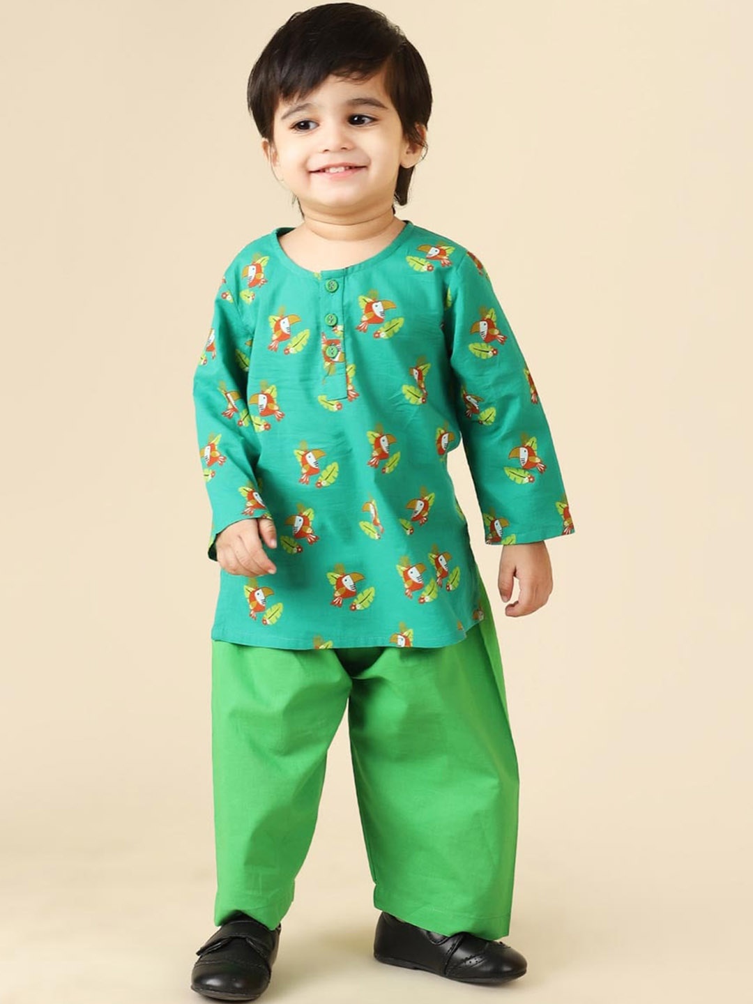 

Fabindia Boys Printed Pure Cotton Pyjamas, Green