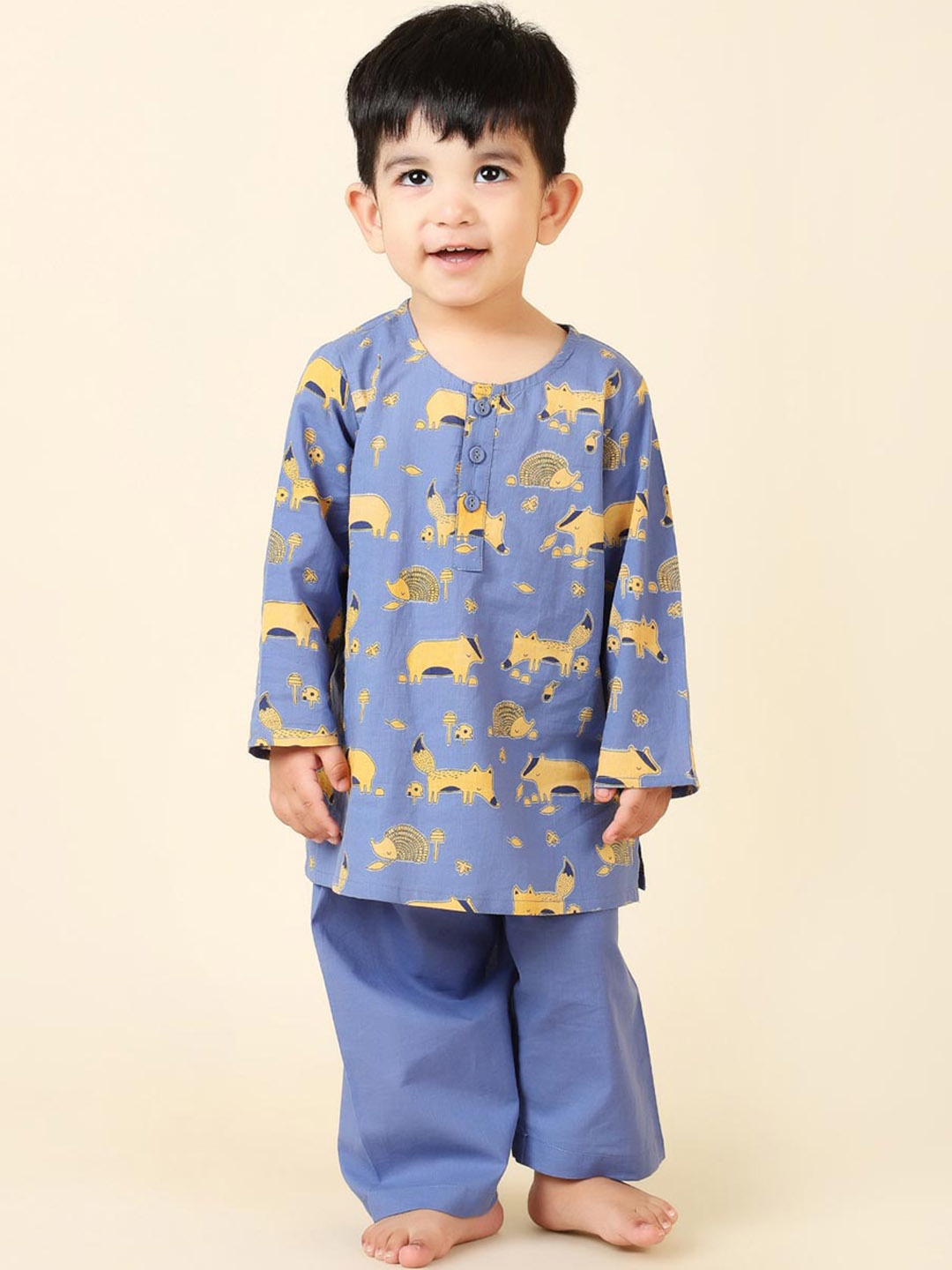 

Fabindia Boys Printed Cotton Night suit, Blue