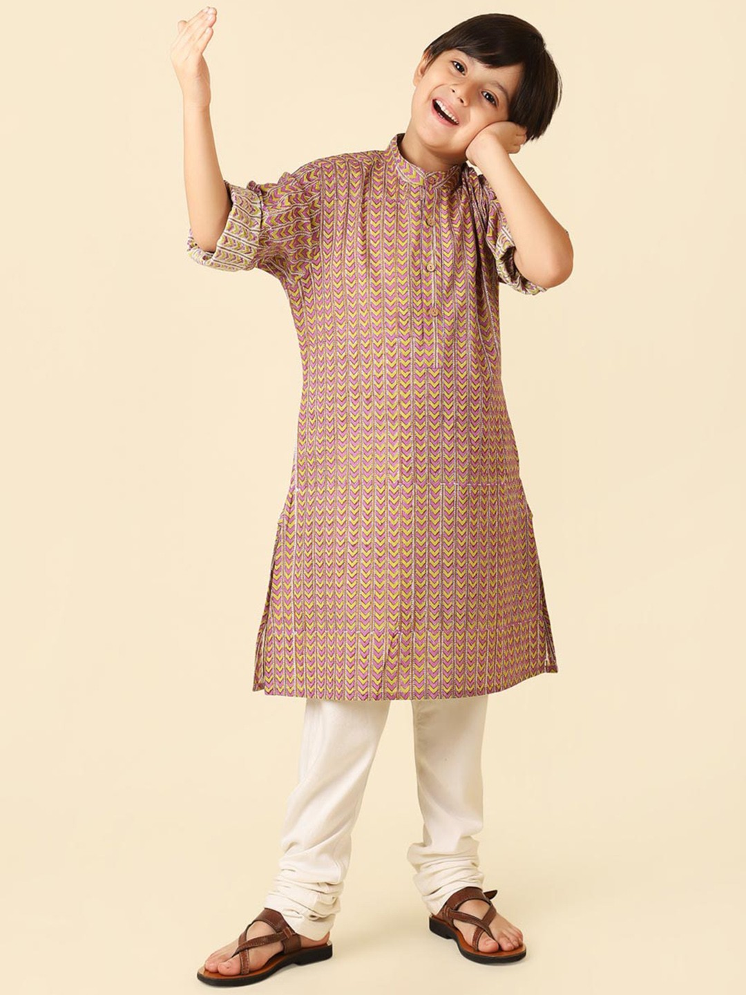 

Fabindia Boys Geometric Printed Cotton Kurta, Purple