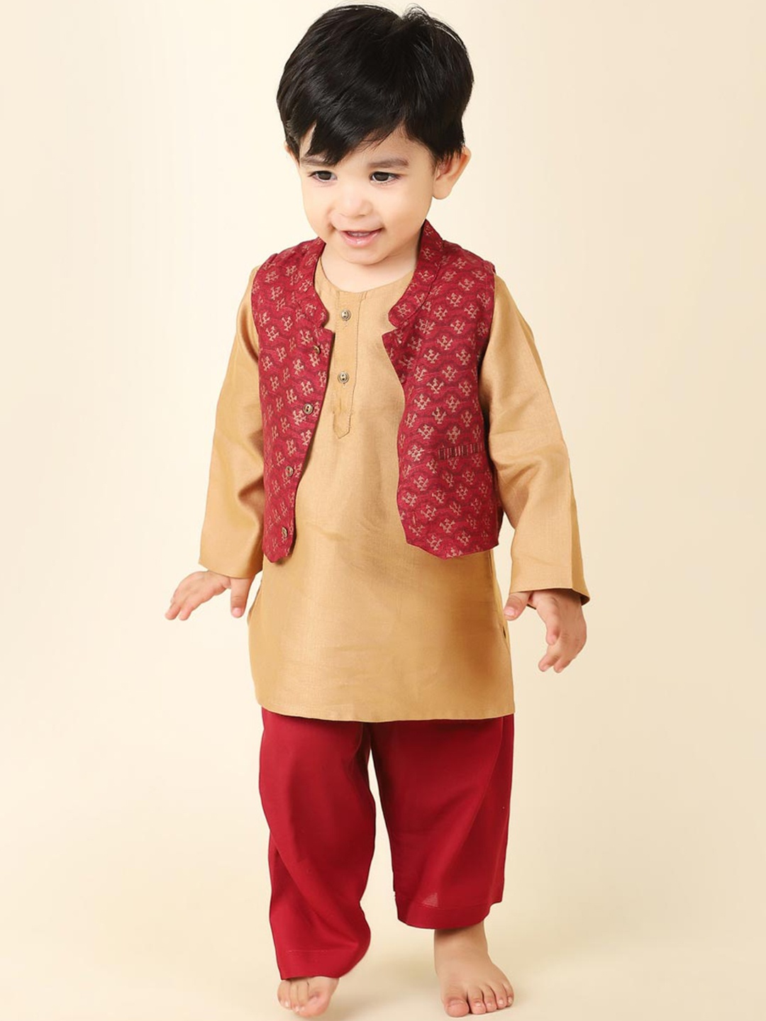 

Fabindia Boys Round Neck Kurta with Pyjamas, Beige