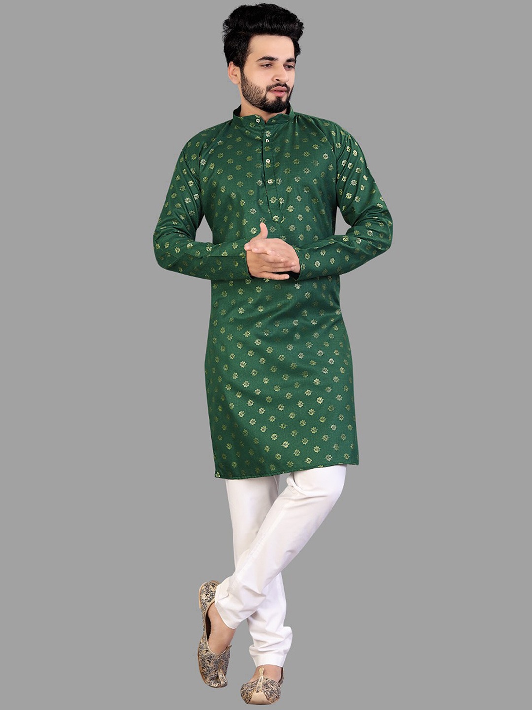 

Fashion FRICKS Men Ethnic Motifs Printed Kurta with Pyjamas, Green
