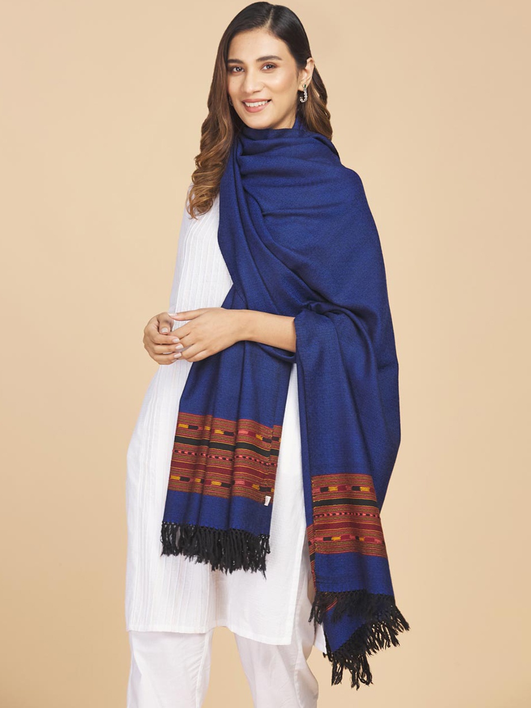 

Fabindia Women Woven Designed Woollen Shawl, Navy blue