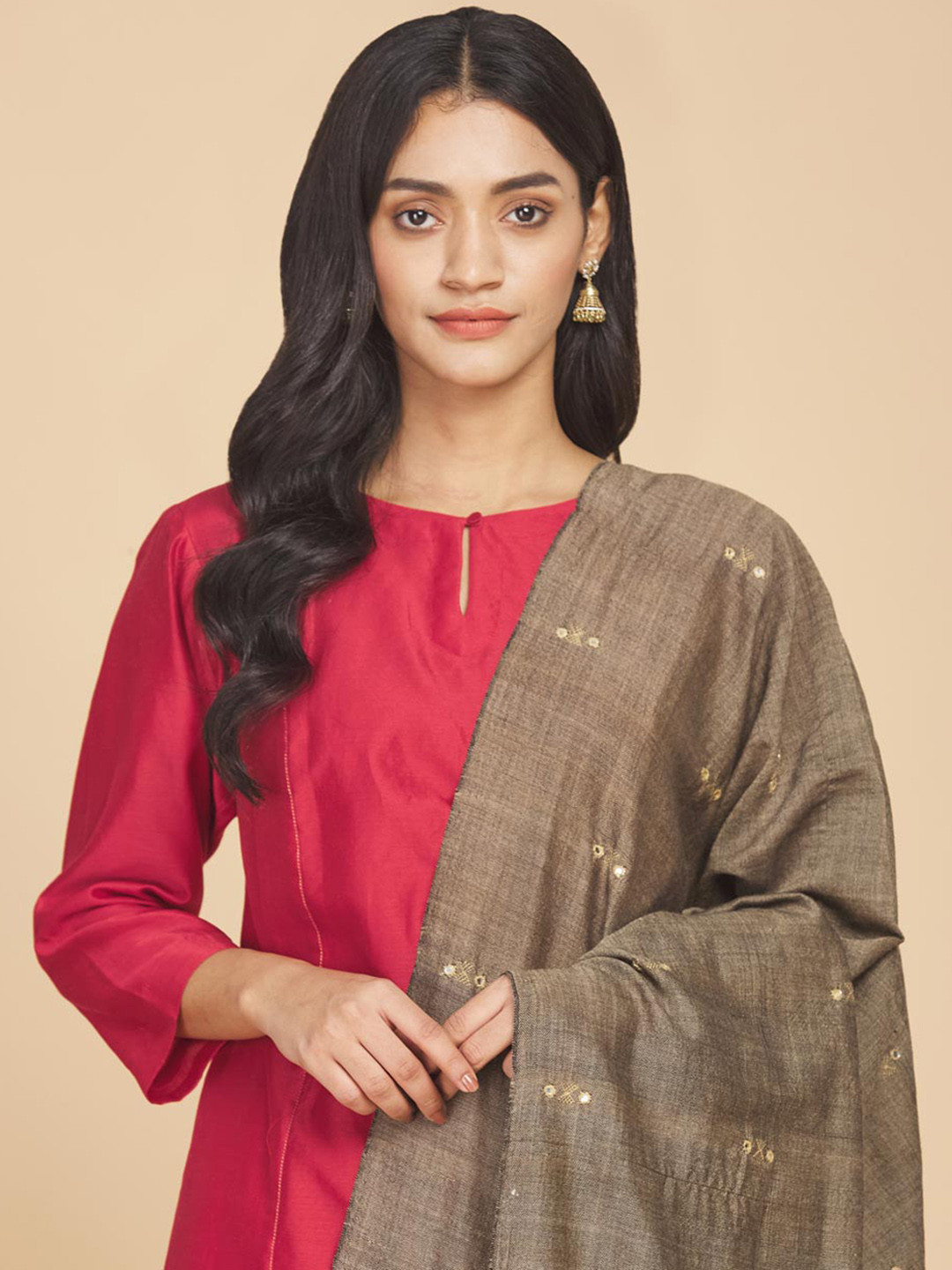 

Fabindia Women Embellised Shawl Woolen Shawl, Brown