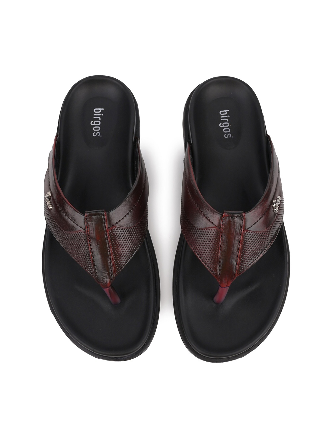 

birgos Men Leather Slip-On Comfort Sandals, Burgundy