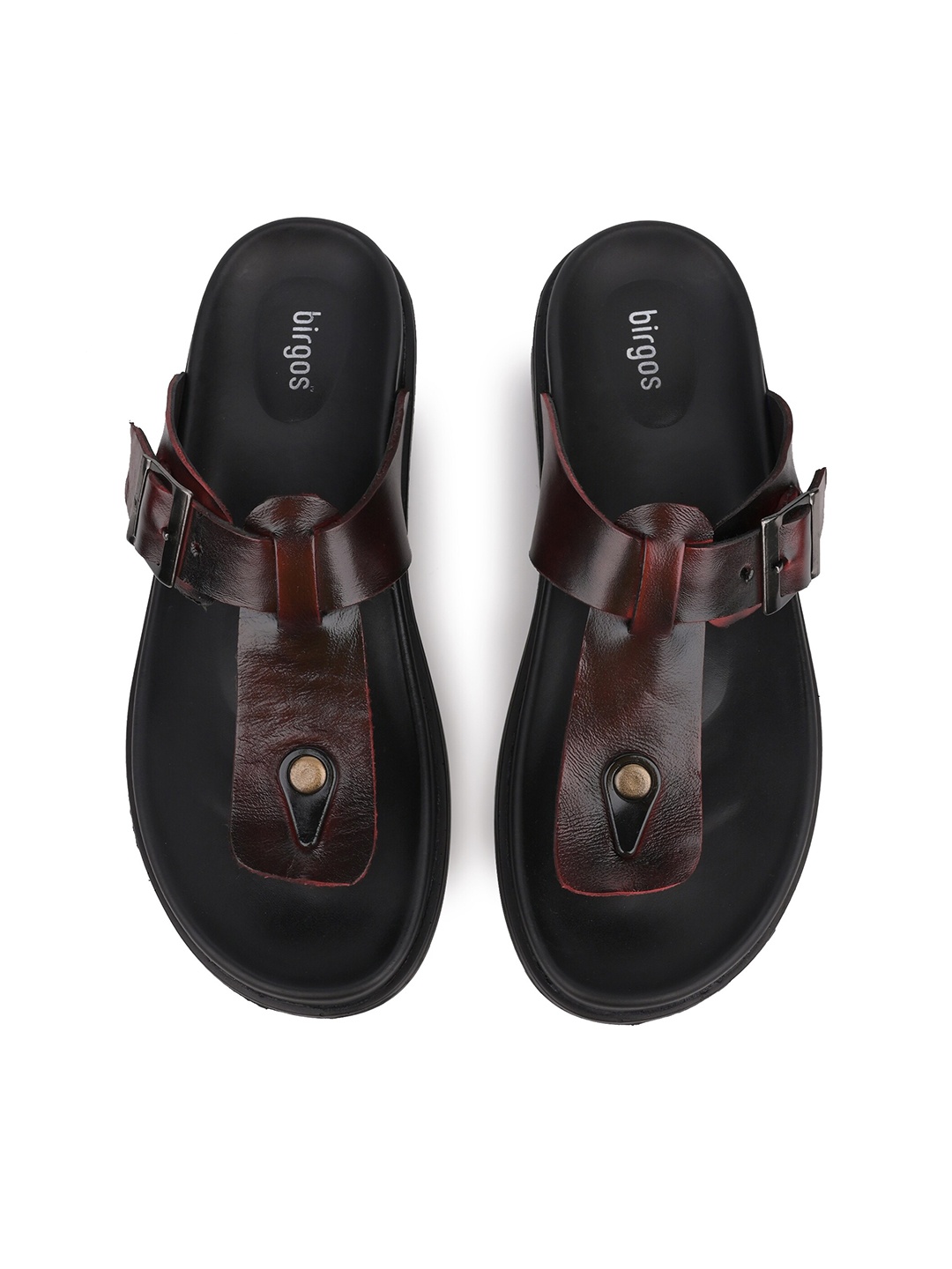 

birgos Men Leather Buckle Comfort Sandals, Burgundy