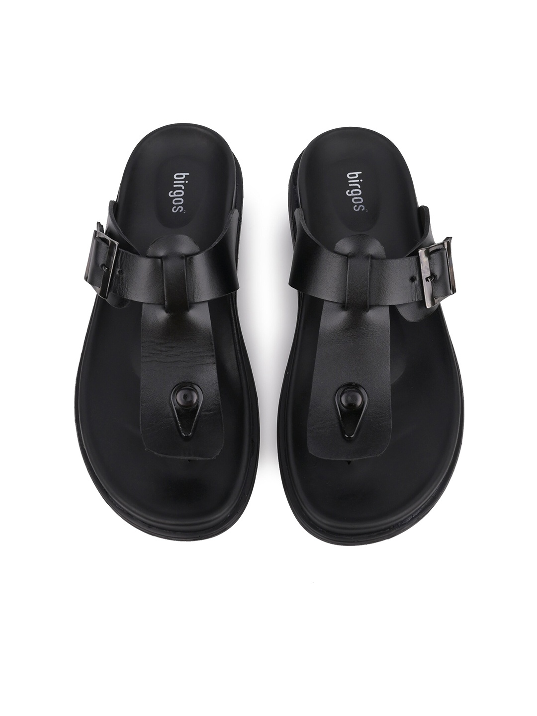 

birgos Men Leather Buckle Comfort Sandals, Black
