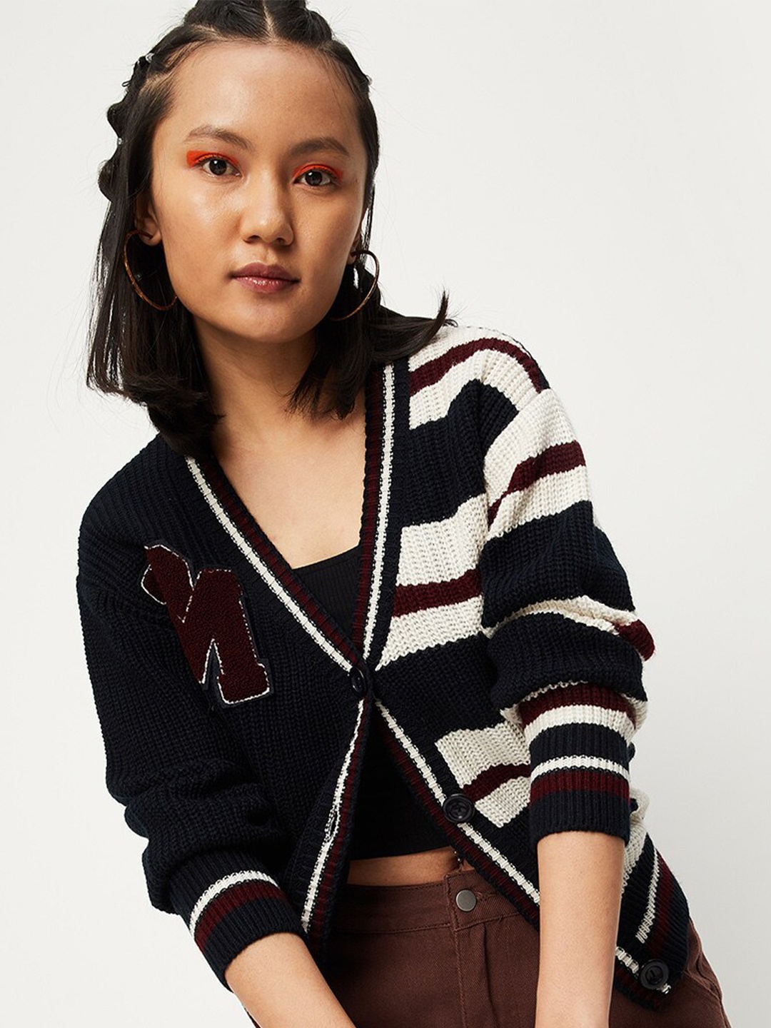 

max Women Striped Cardigan, Blue