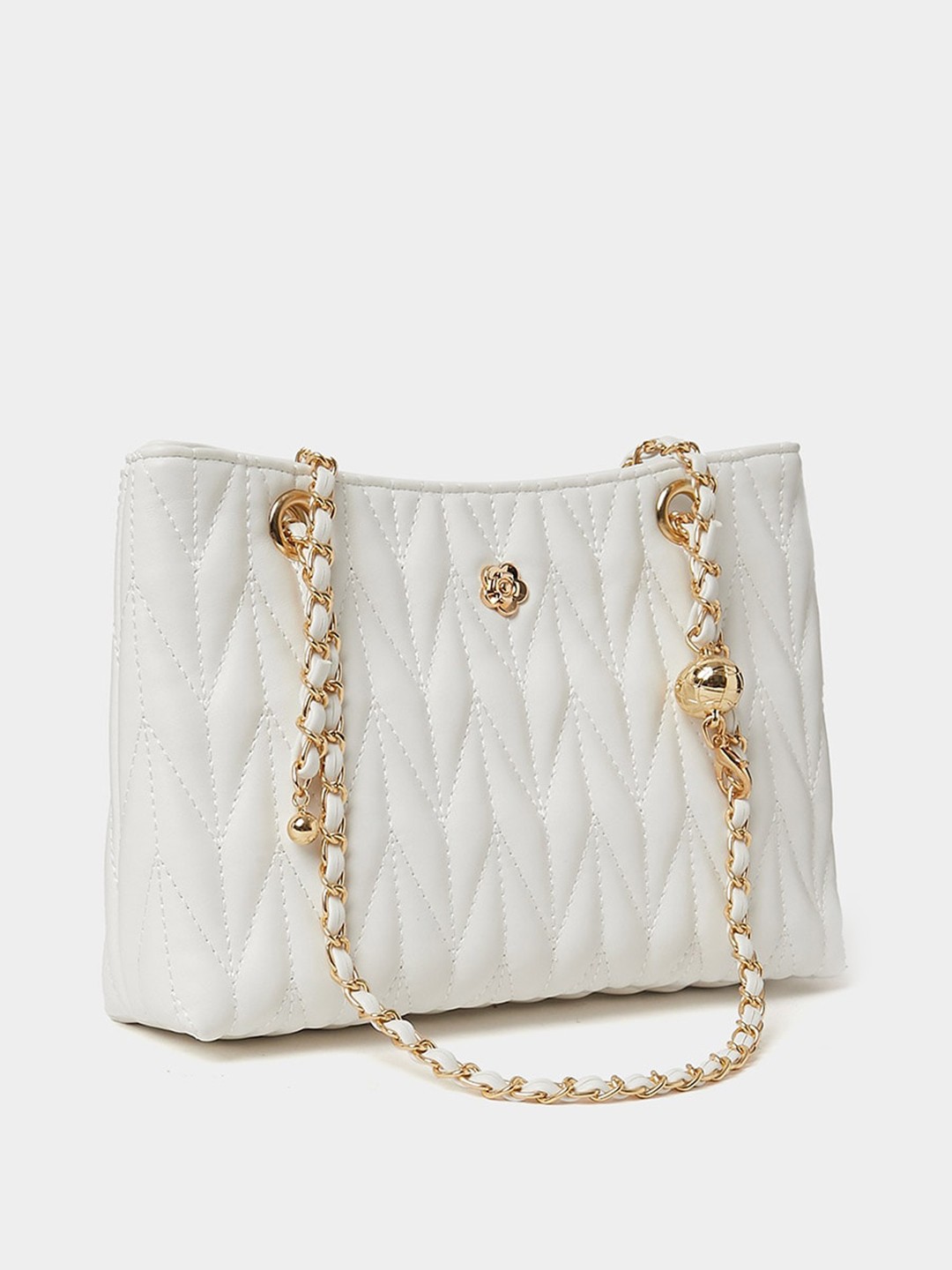 

Styli Women Structured Shoulder Bag With Quilted Detail, Off white