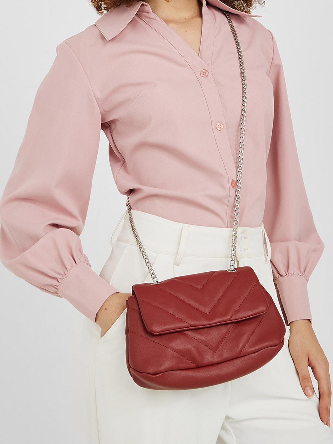 

Styli Quilted Sling Bag, Burgundy