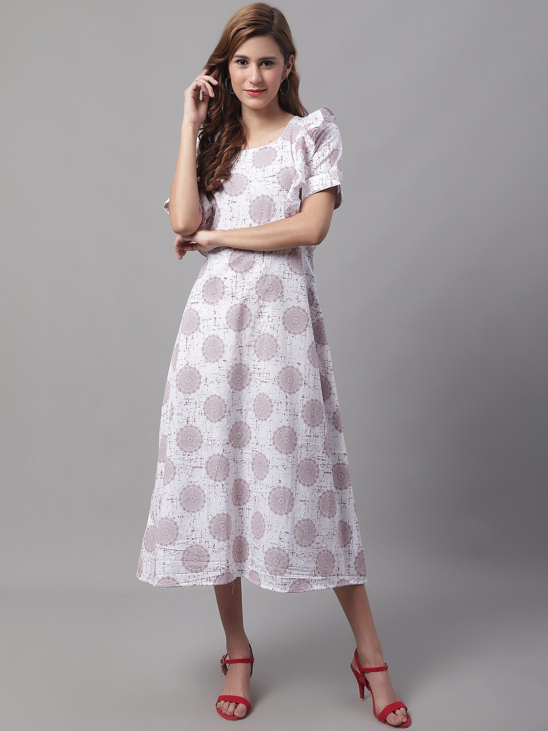 

Enchanted Drapes Ethnic Motifs A-Line Midi Pure Cotton Dress, Lavender