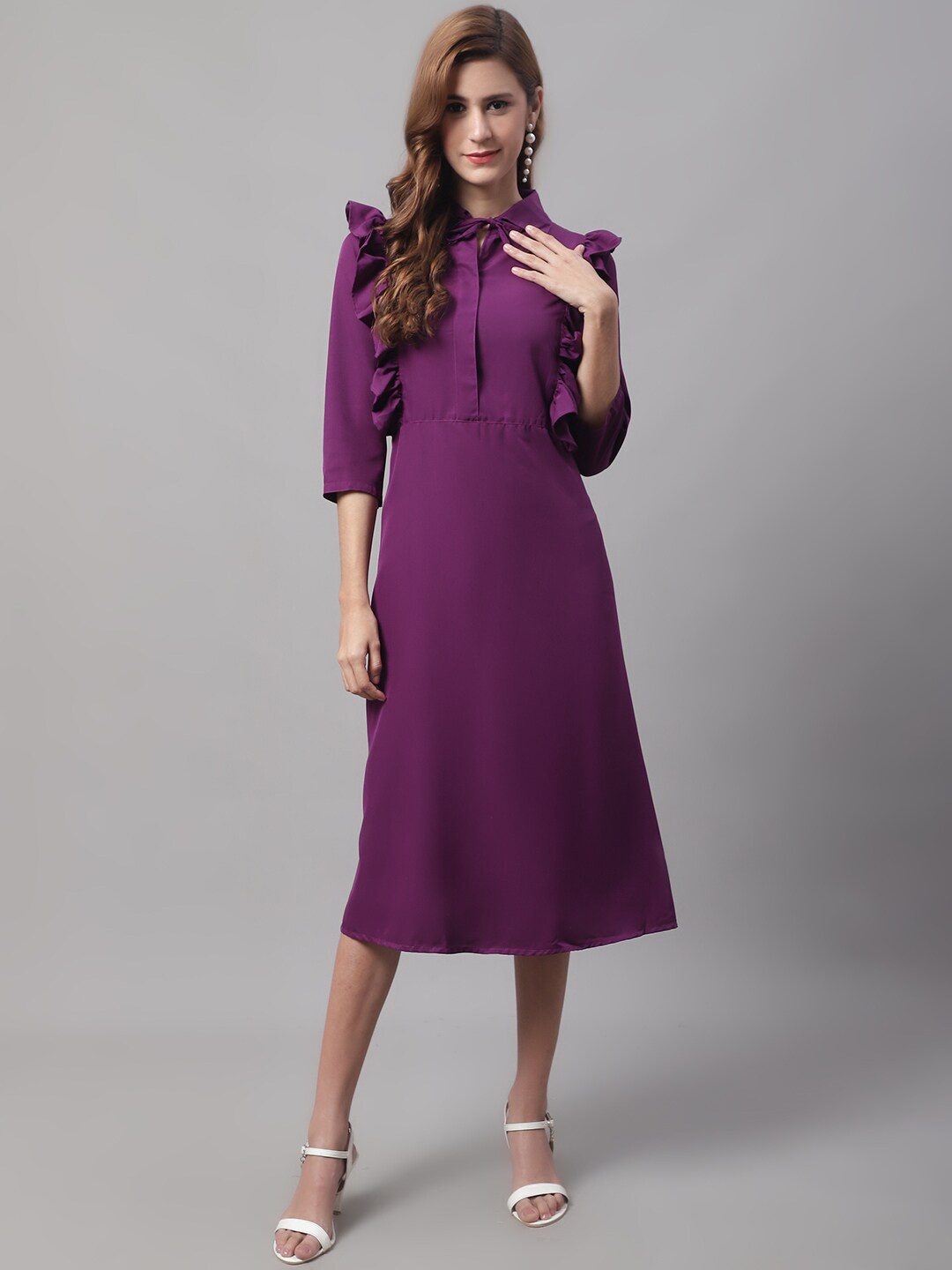 

Enchanted Drapes Crepe A-Line Midi Dress, Purple