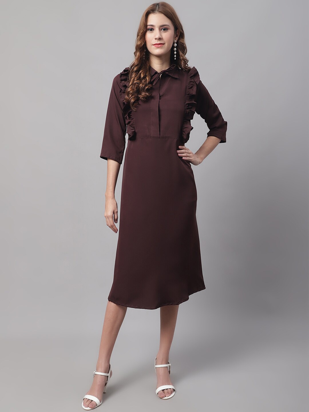 

Enchanted Drapes Crepe A-Line Midi Dress, Brown