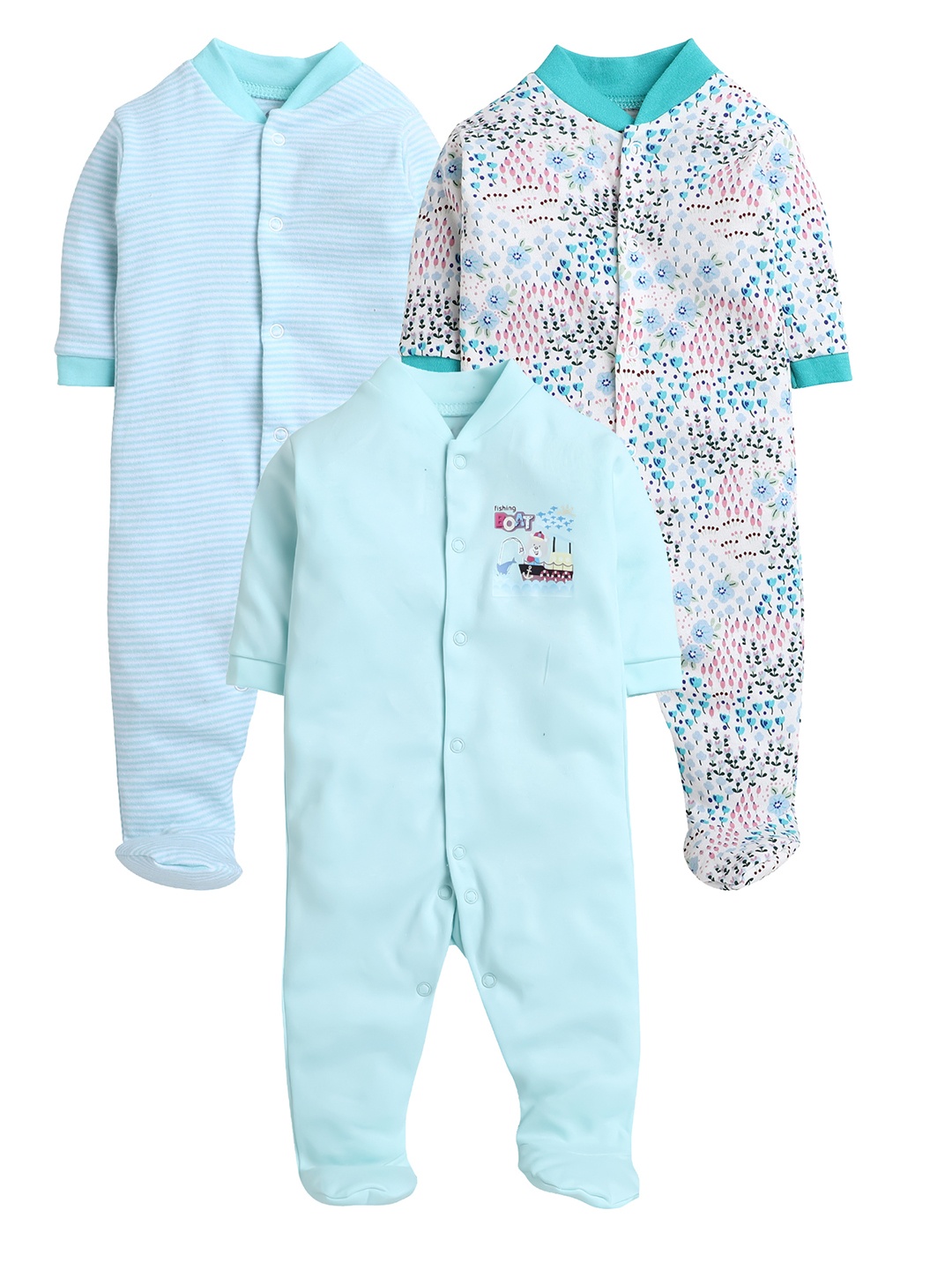 

EIO Infants Pack of 3 Printed Pure Cotton Sleepsuits, Lime green