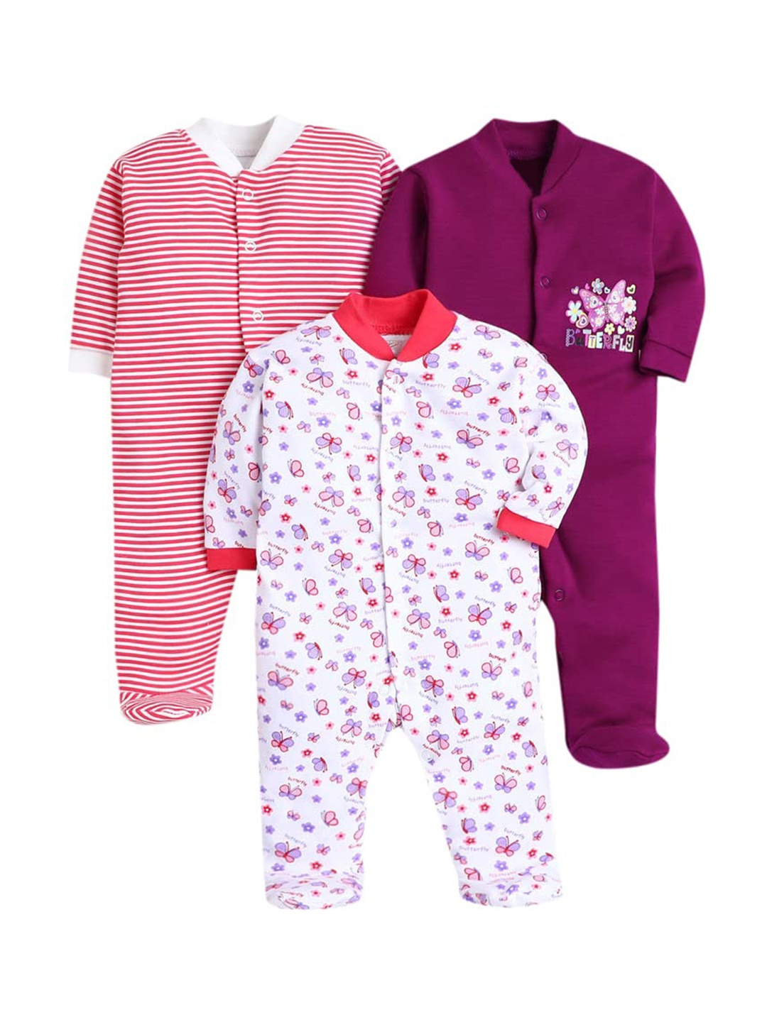 

EIO Infants Pack of 3 Printed Pure Cotton Sleepsuits, White