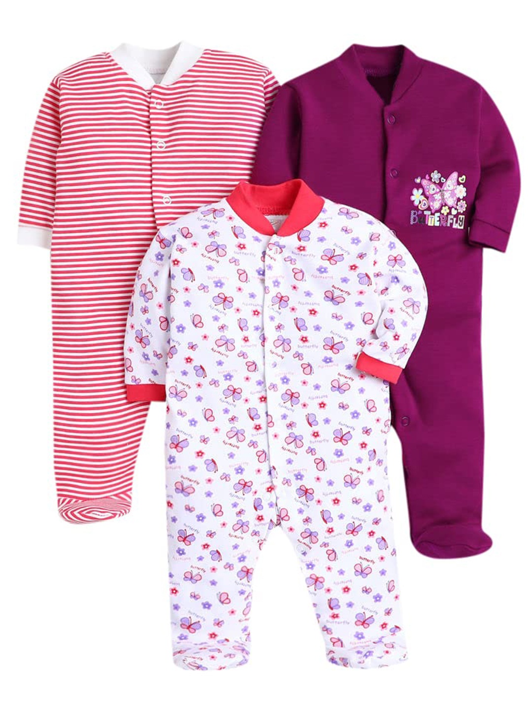 

EIO Kids Pack Of 3 Printed Cotton Sleepsuits, Rose