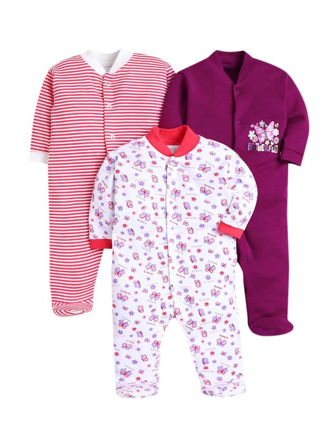 

EIO Infant Kids Pack of 3 Printed Cotton Sleepsuits, Rose