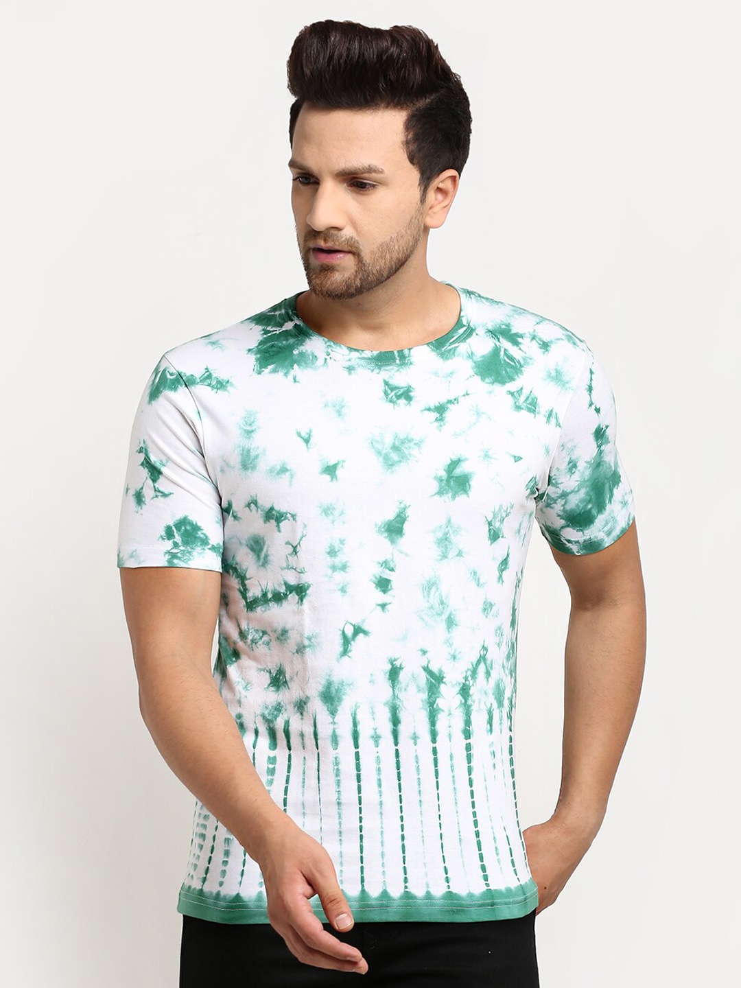 

Ennoble Men Tie and Dye Round Neck Pure Cotton T-shirt, White
