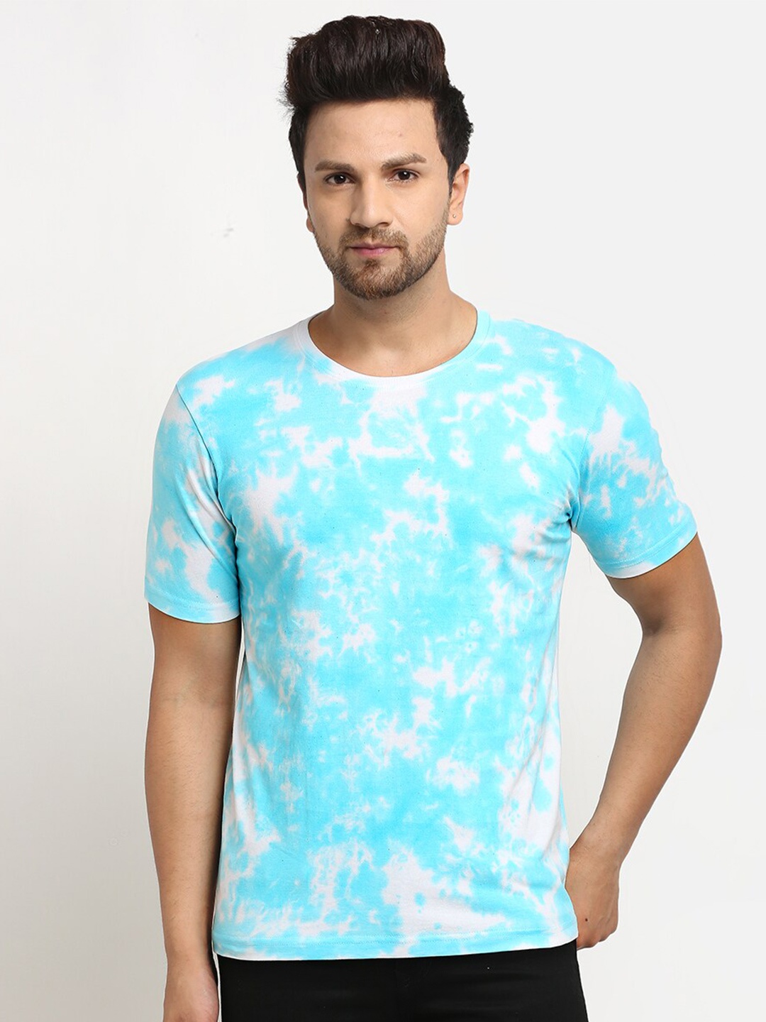 

Ennoble Men Round Neck Tie and Dyed Pure Cotton T-shirt, Blue