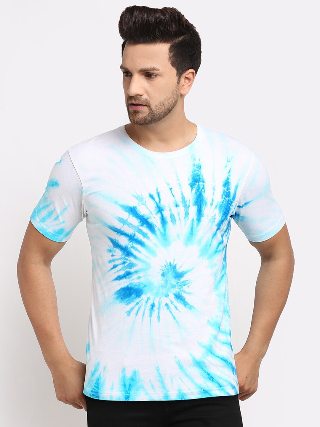 

Ennoble Men Round Neck Tie and Dyed Pure Cotton T-shirt, Blue