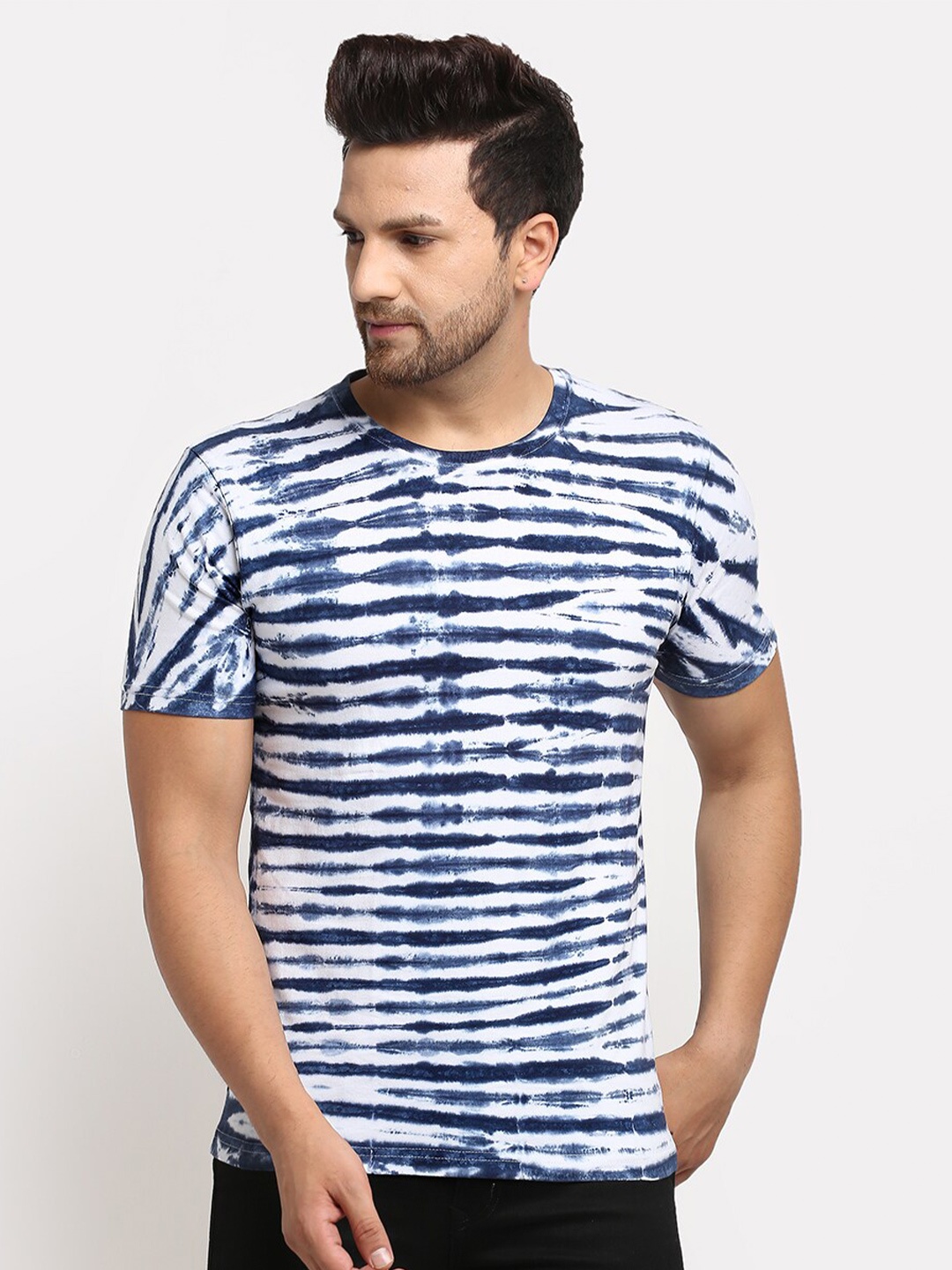 

Ennoble Men Tie and Dye Round Neck Short Sleeve Pure Cotton T-shirt, Blue