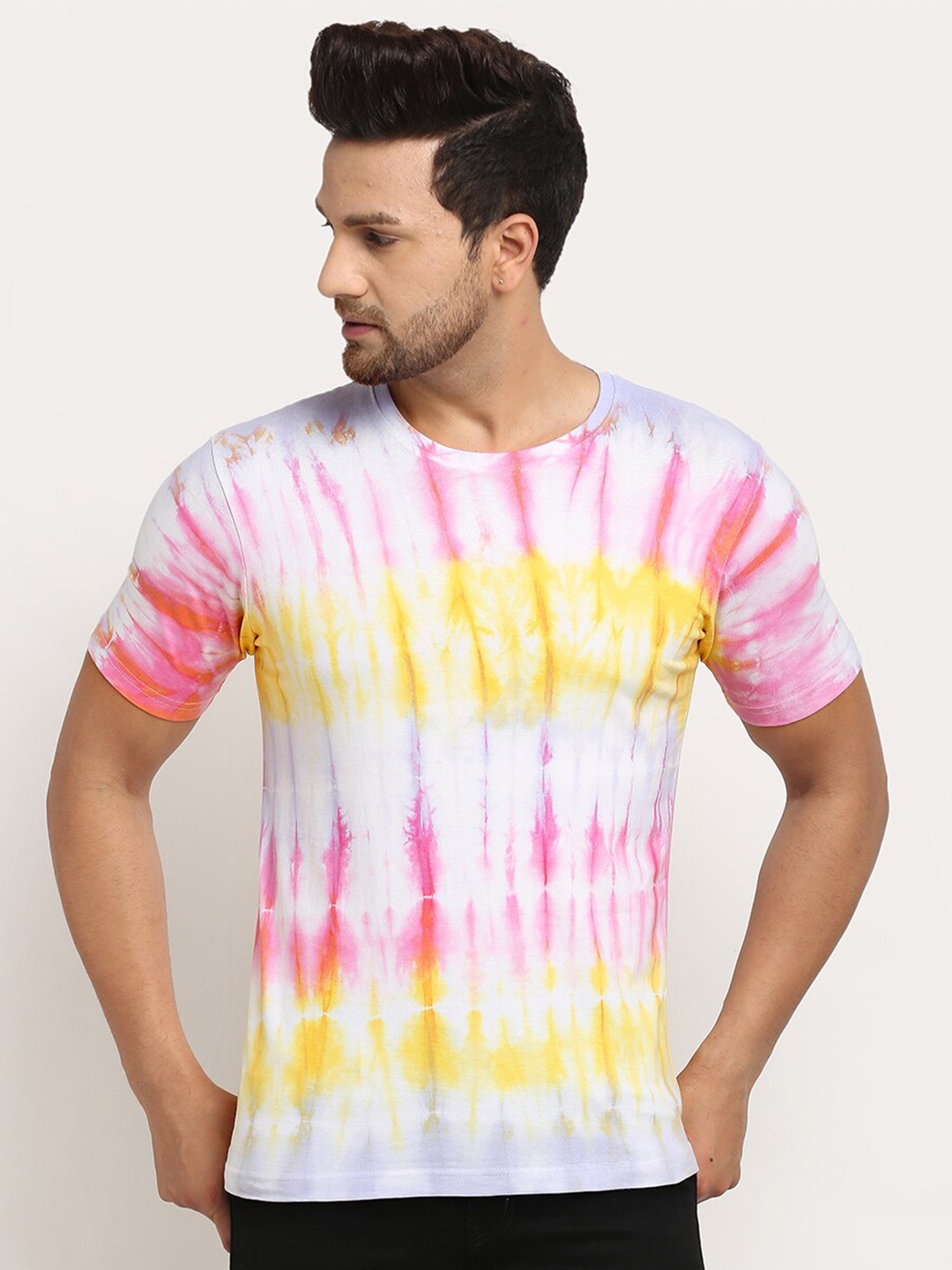 

Ennoble Men Tie and Dye Dyed Pure Cotton T-shirt, Pink