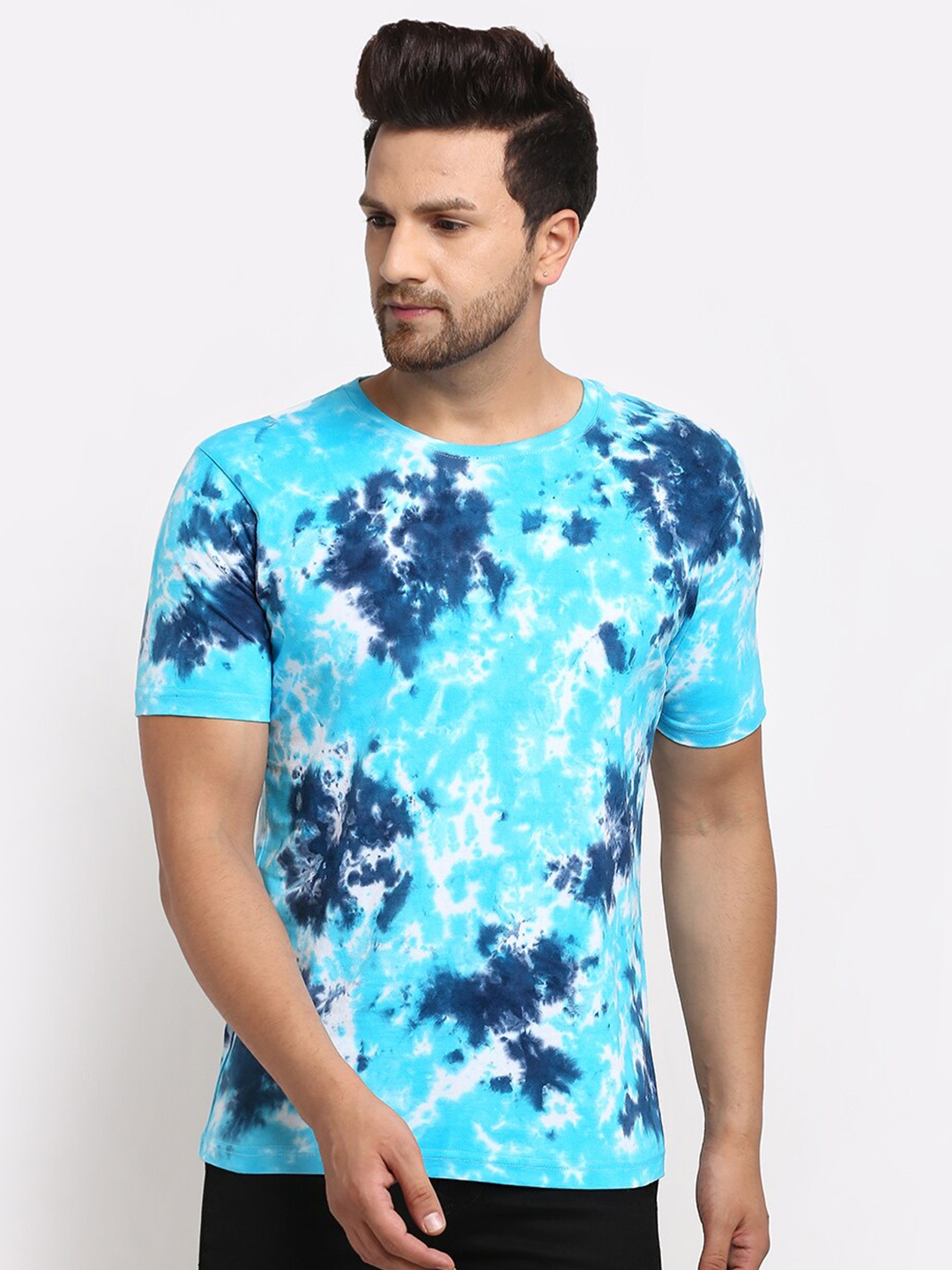 

Ennoble Men Tie and Dye Dyed Pure Cotton T-shirt, Blue