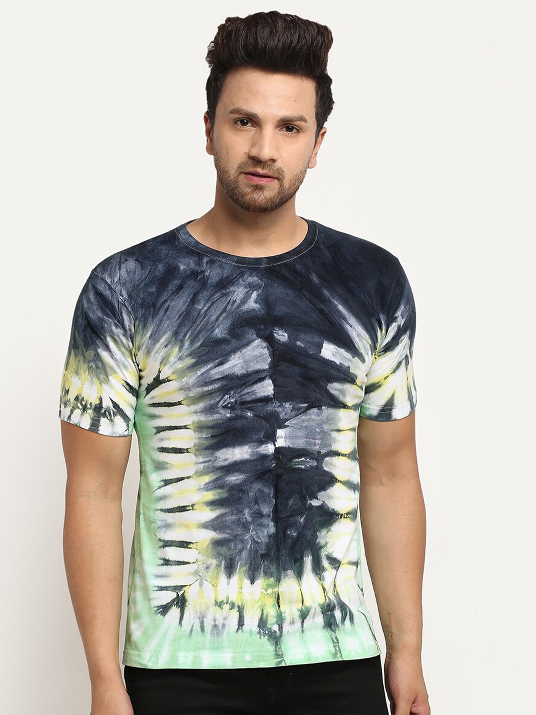 

Ennoble Men Tie and Dye Dyed Pure Cotton T-shirt, Navy blue