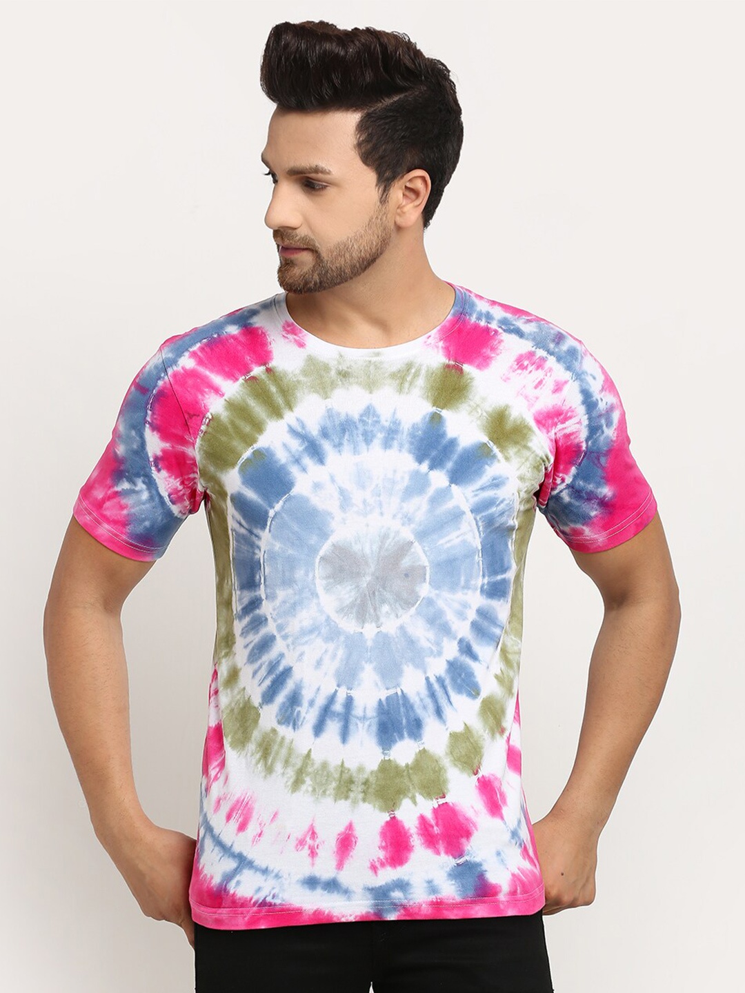 

Ennoble Men Tie and Dye Dyed Pure Cotton T-shirt, Blue