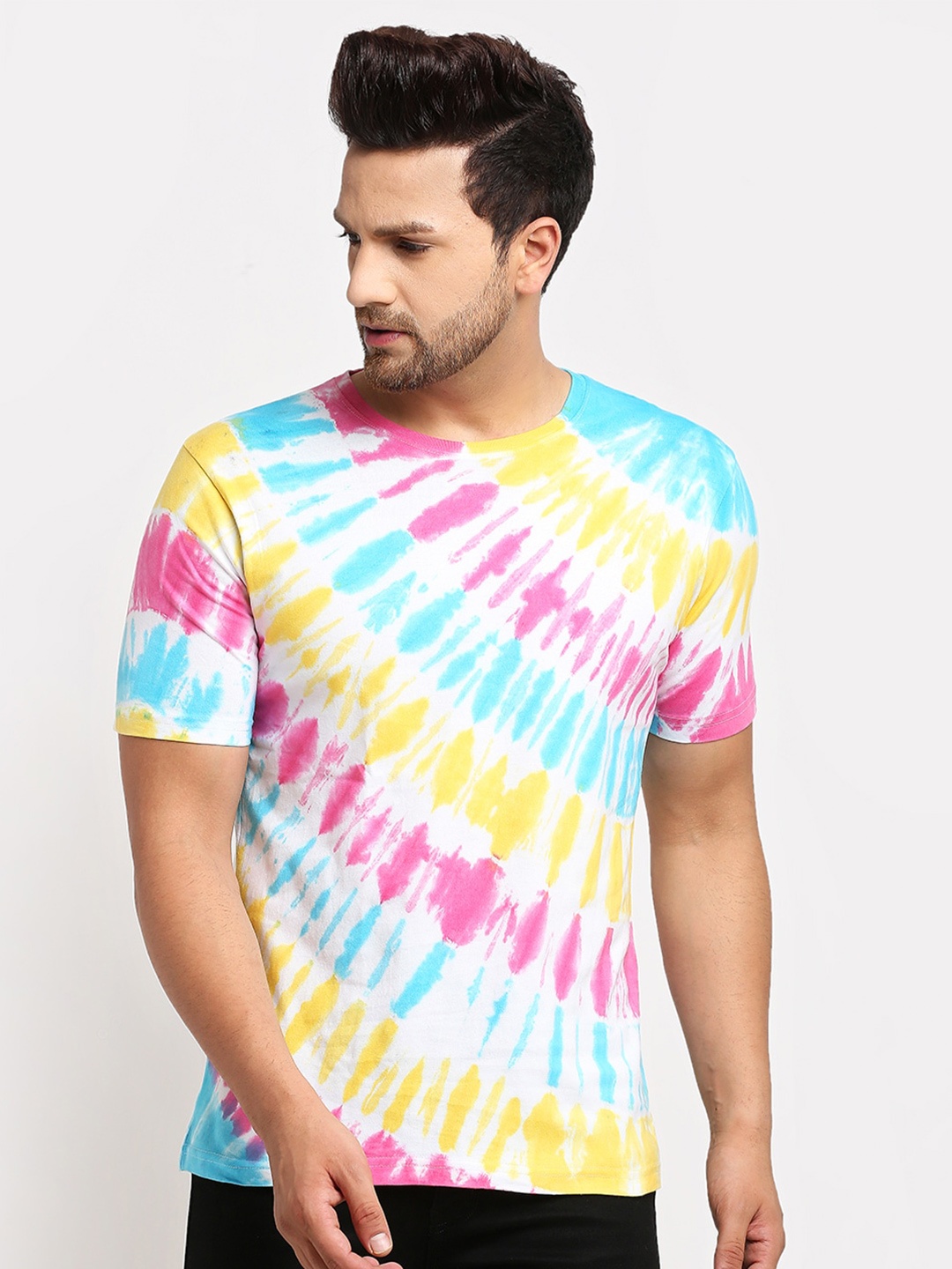 

Ennoble Men Tie and Dye Pure Cotton T-shirt, White
